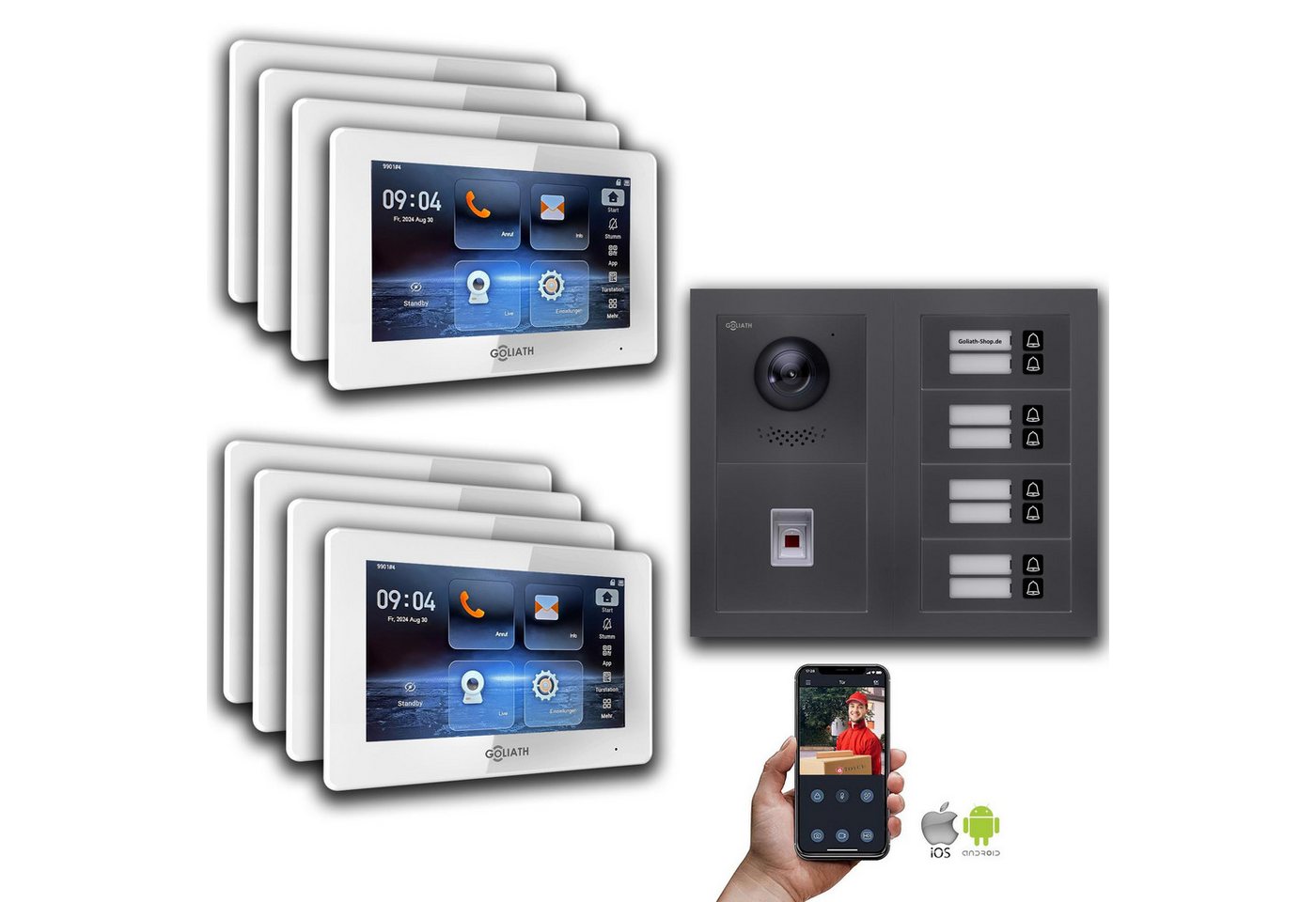 Goliath Intercom Video-Türsprechanlage Goliath IP Video Türsprechanlage: 7-Zoll 8 Familienhaus, Fingerprint, (Privat oder Gewerblich) von Goliath Intercom
