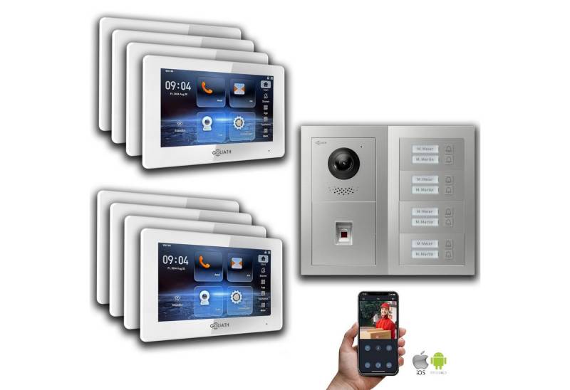 Goliath Intercom Video-Türsprechanlage Goliath IP Video Türsprechanlage: 7-Zoll 8 Familienhaus, Fingerprint, (Privat oder Gewerblich) von Goliath Intercom