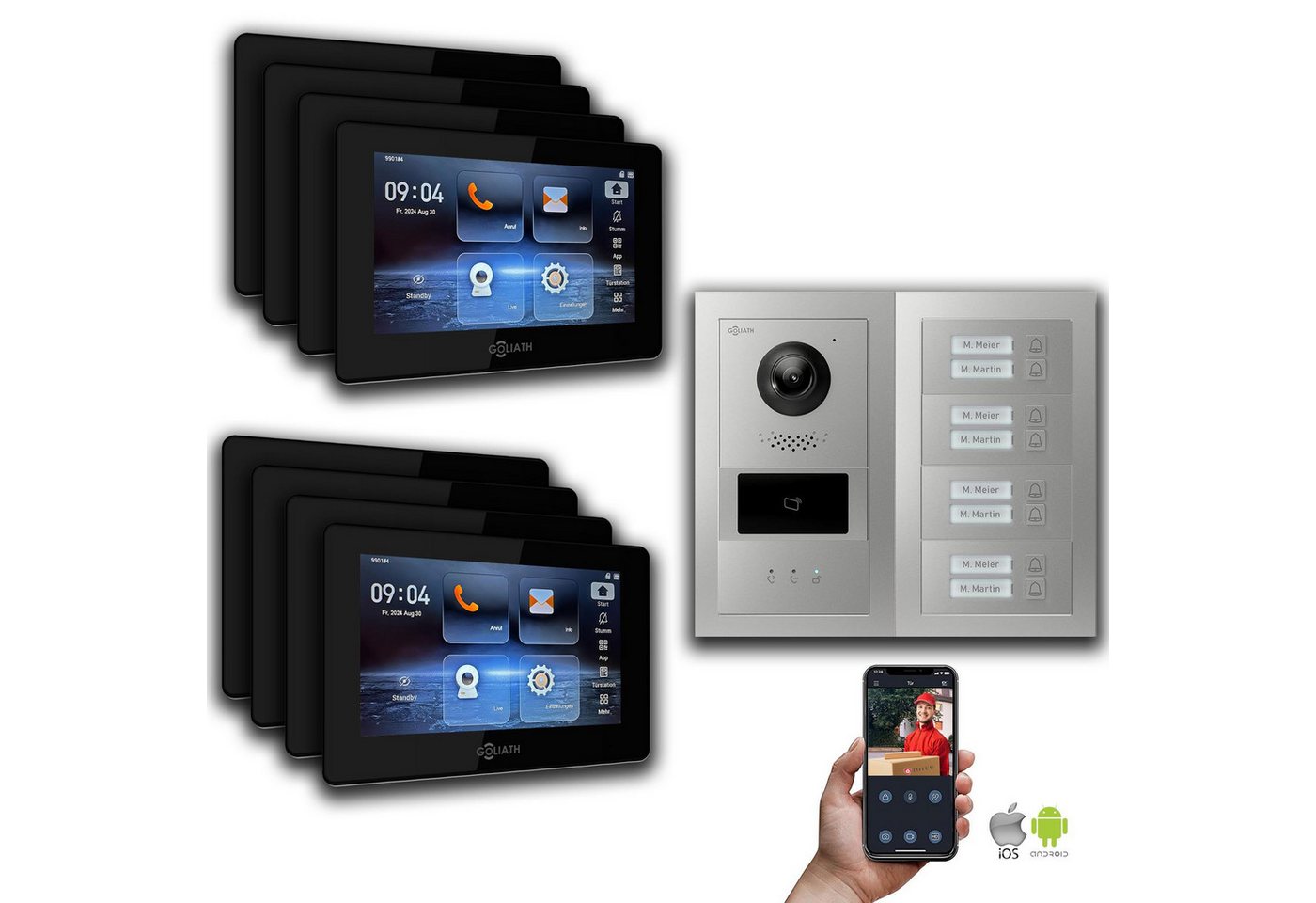 Goliath Intercom Video-Türsprechanlage Goliath IP Video Türsprechanlage: 7-Zoll 8 Familienhaus, RFID, Anzeige (Privat oder Gewerblich) von Goliath Intercom