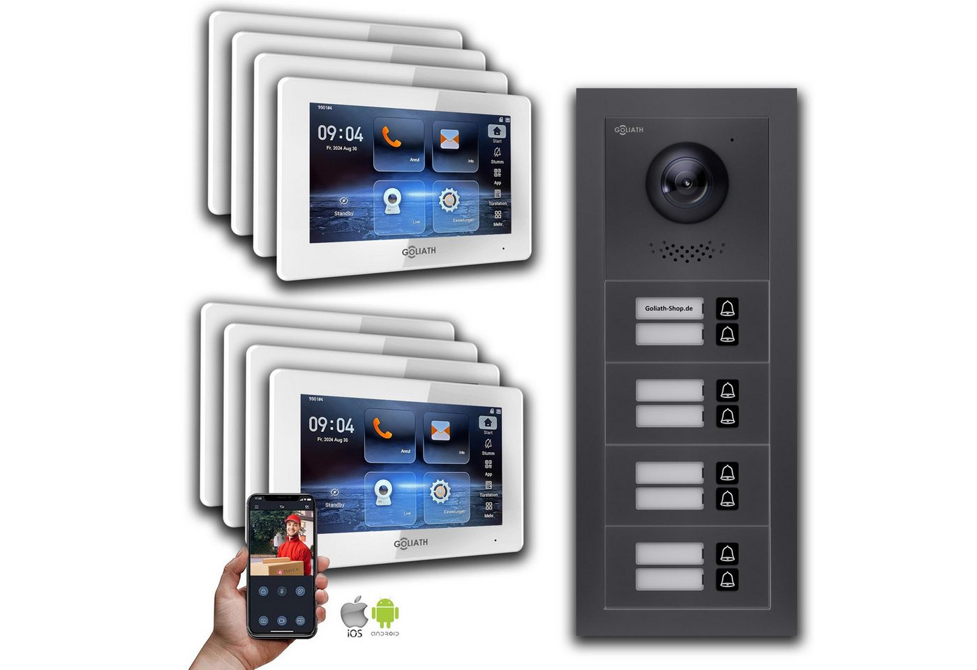 Goliath Intercom Video-Türsprechanlage Goliath IP Video Türsprechanlage: 7-Zoll 8 Familienhaus, Smartphone Ap (Privat oder Gewerblich) von Goliath Intercom