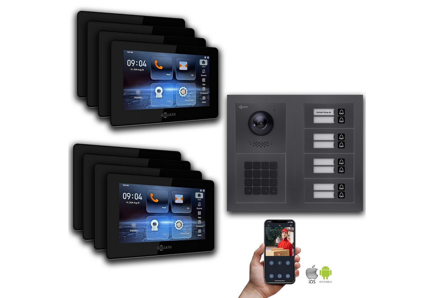 Goliath Intercom Video-Türsprechanlage Goliath IP Video Türsprechanlage: 7-Zoll 8 Familienhaus, Zahlencode, A (Privat oder Gewerblich) von Goliath Intercom