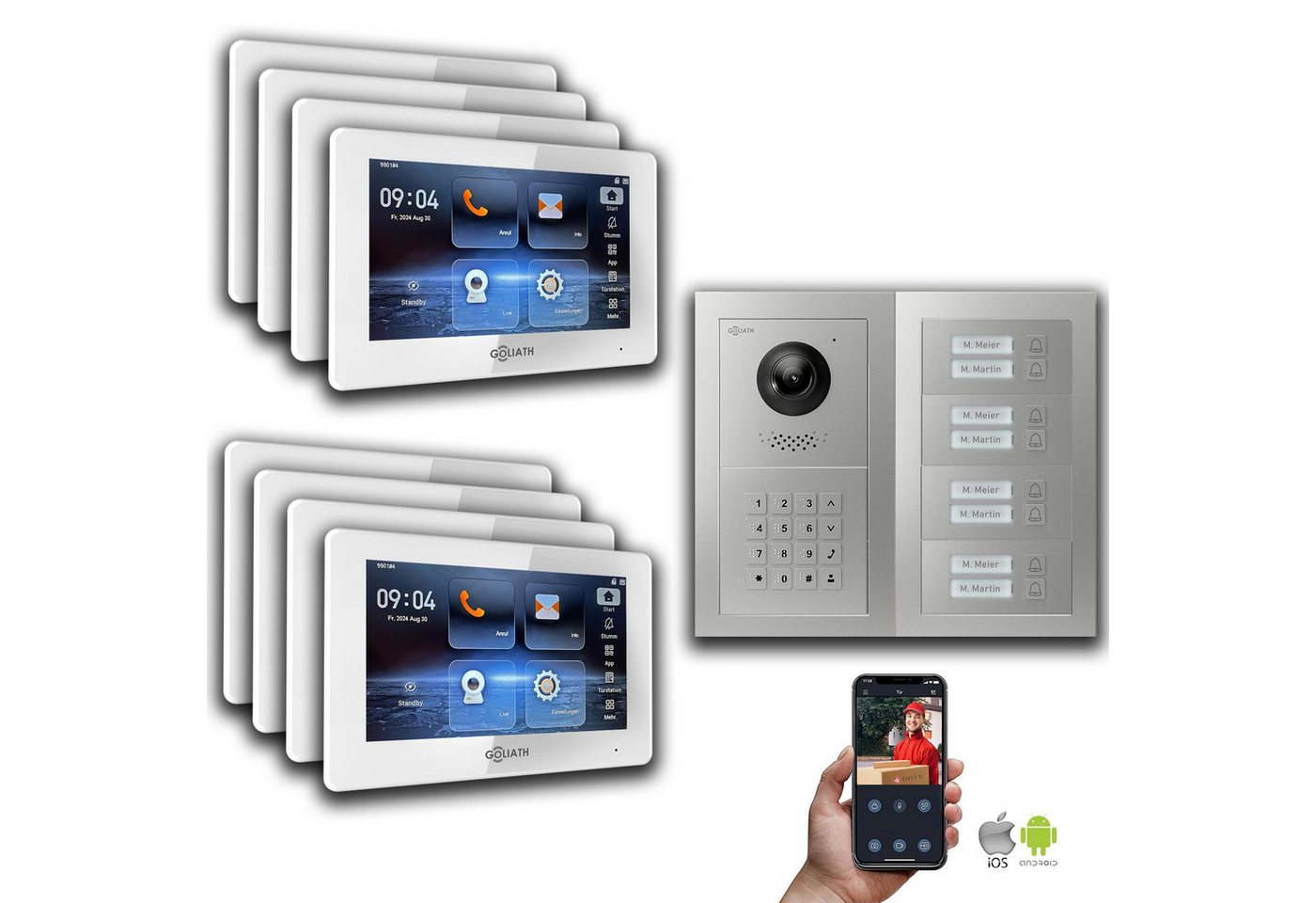 Goliath Intercom Video-Türsprechanlage Goliath IP Video Türsprechanlage: 7-Zoll 8 Familienhaus, Zahlencode, S (Privat oder Gewerblich) von Goliath Intercom
