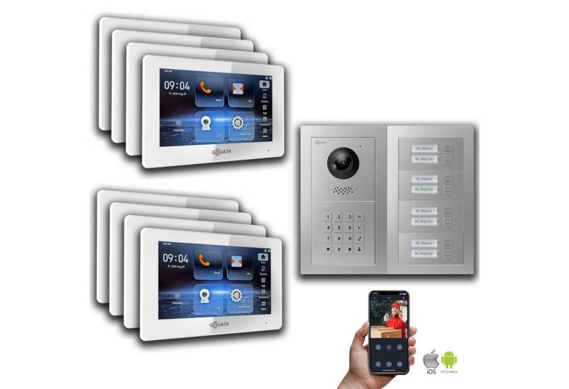 Goliath Intercom Video-Türsprechanlage Goliath IP Video Türsprechanlage: 7-Zoll 8 Familienhaus, Zahlencode, S (Privat oder Gewerblich) von Goliath Intercom