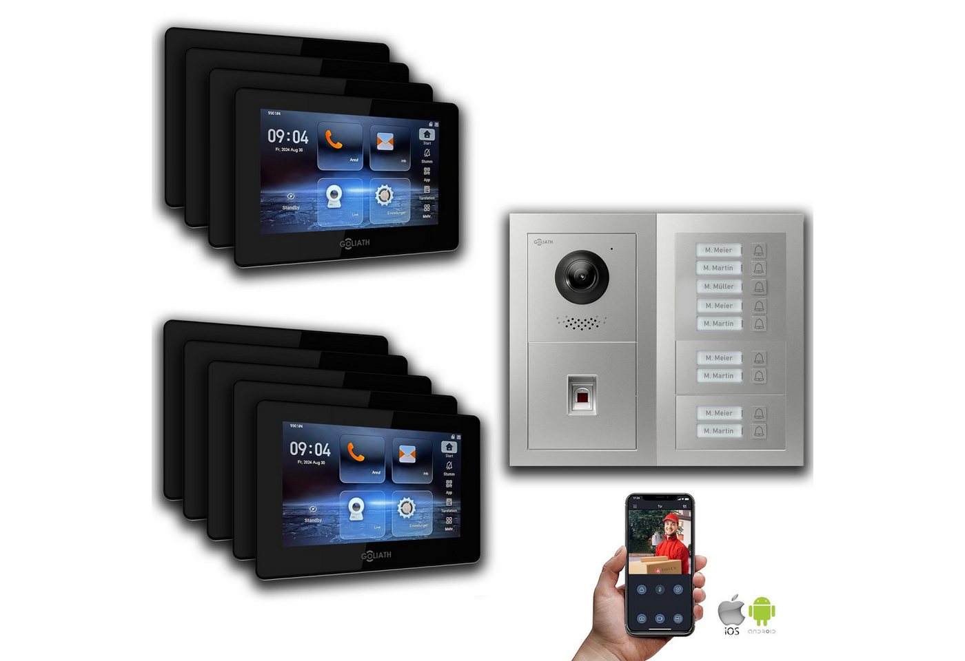 Goliath Intercom Video-Türsprechanlage Goliath IP Video Türsprechanlage: 7-Zoll 9 Familienhaus, Fingerprint, (Privat oder Gewerblich) von Goliath Intercom