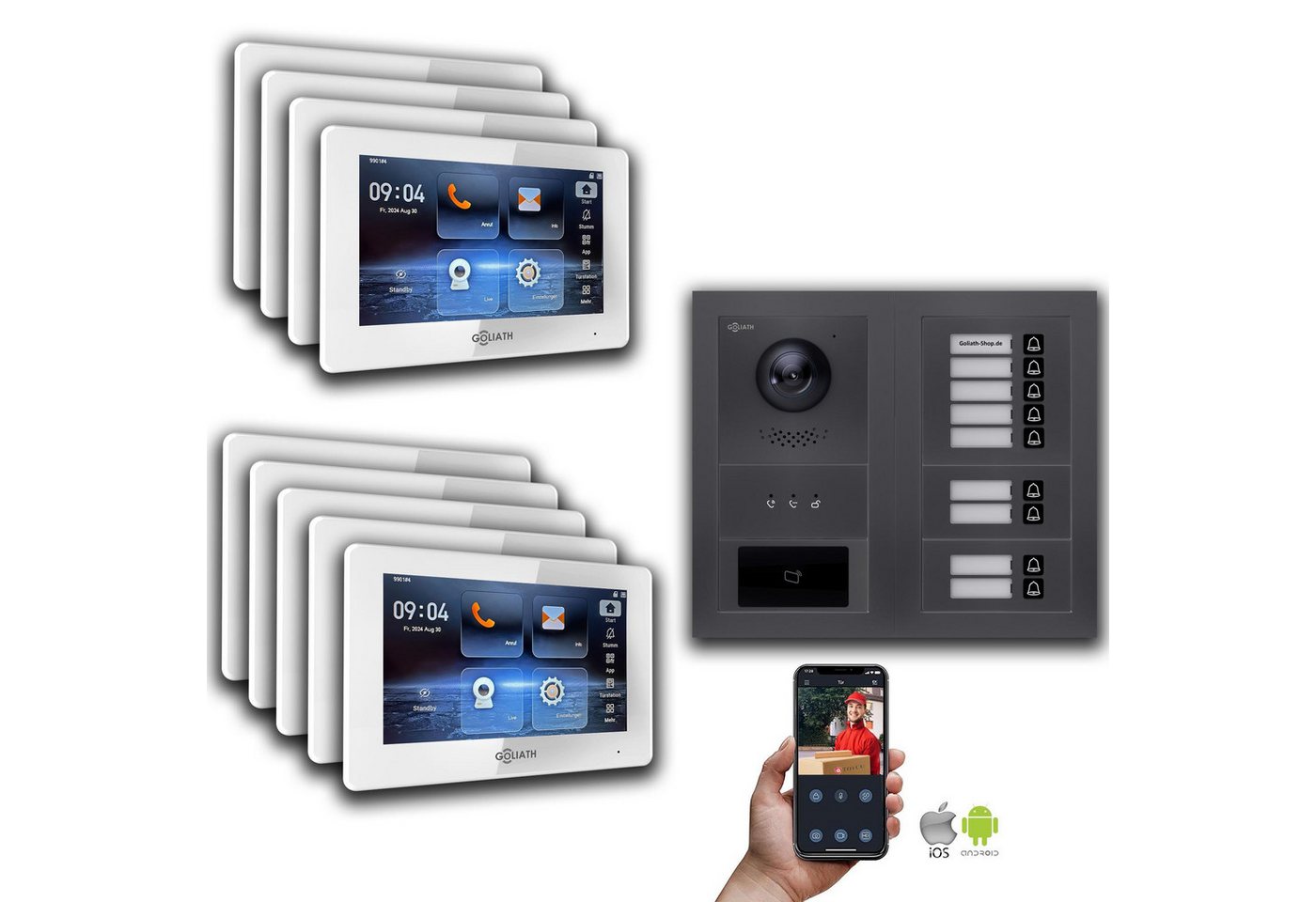 Goliath Intercom Video-Türsprechanlage Goliath IP Video Türsprechanlage: 7-Zoll 9 Familienhaus, RFID, Anzeige (Privat oder Gewerblich) von Goliath Intercom