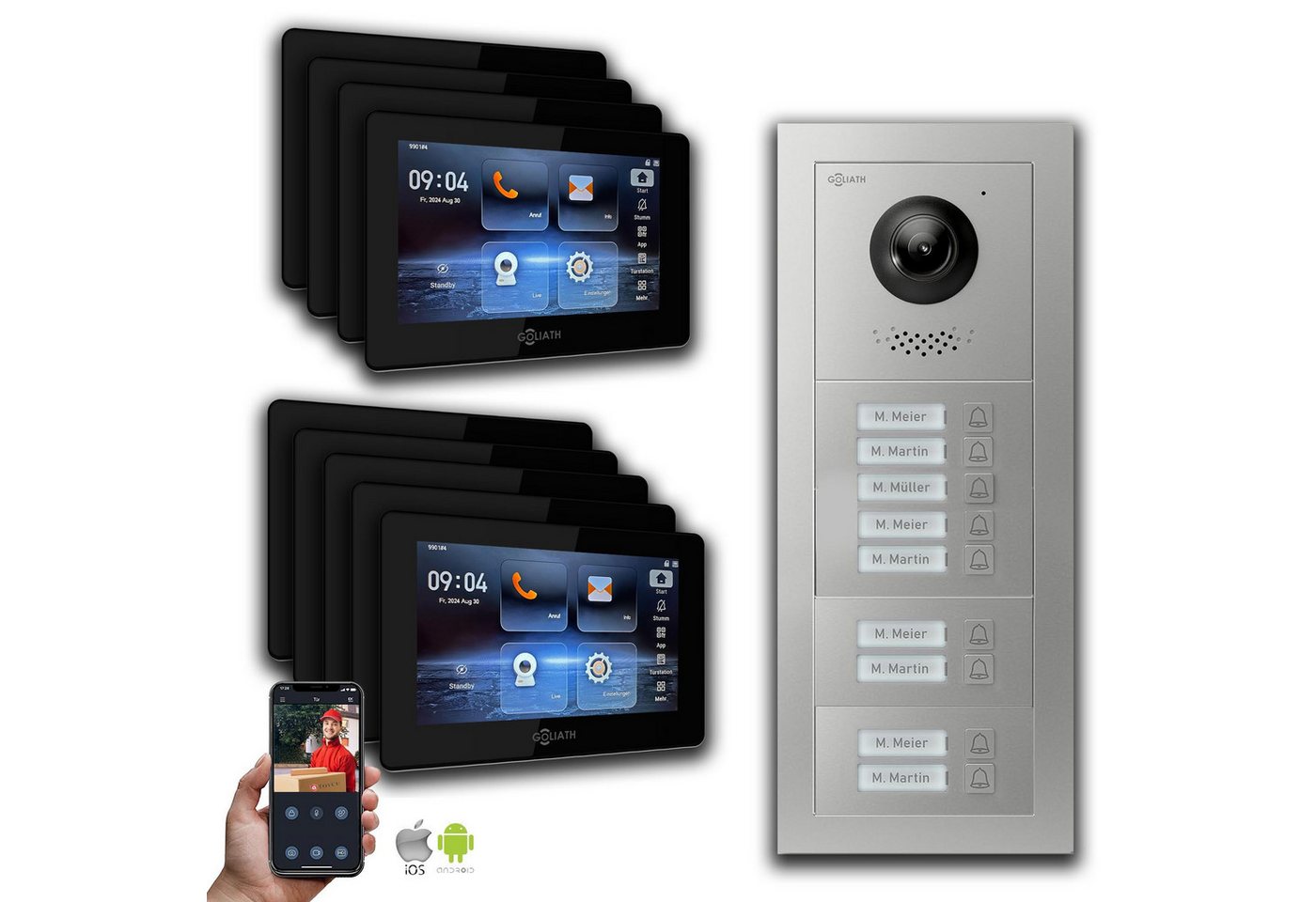 Goliath Intercom Video-Türsprechanlage Goliath IP Video Türsprechanlage: 7-Zoll 9 Familienhaus, Smartphone Ap (Privat oder Gewerblich) von Goliath Intercom