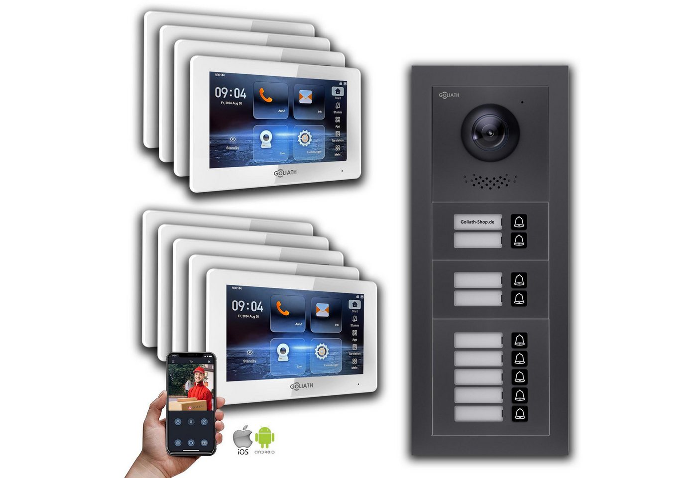 Goliath Intercom Video-Türsprechanlage Goliath IP Video Türsprechanlage: 7-Zoll 9 Familienhaus, Smartphone Ap (Privat oder Gewerblich) von Goliath Intercom