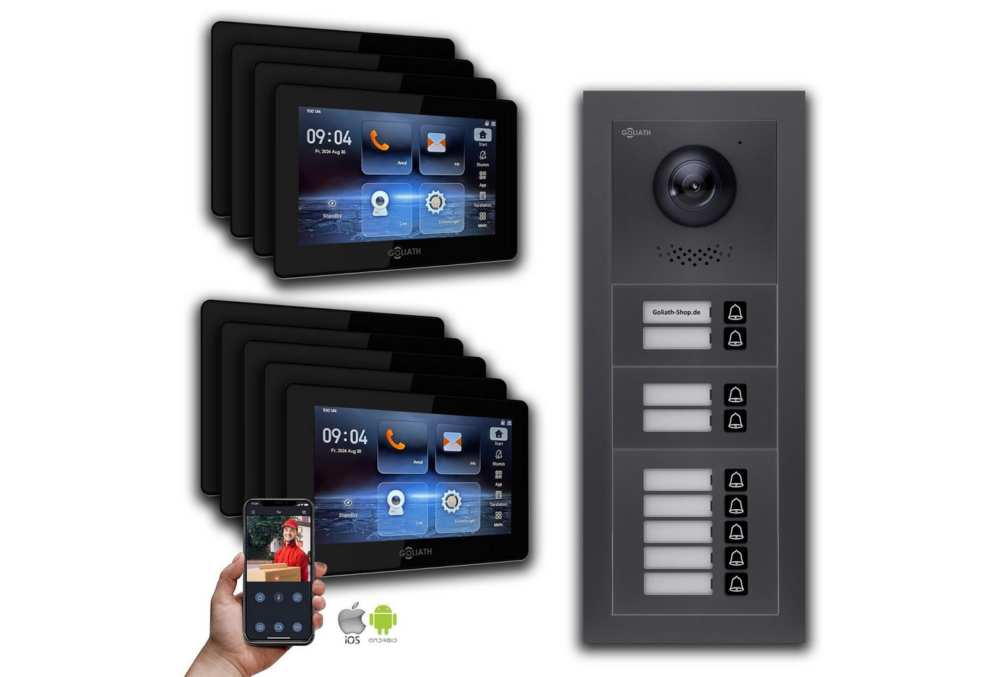 Goliath Intercom Video-Türsprechanlage Goliath IP Video Türsprechanlage: 7-Zoll 9 Familienhaus, Smartphone Ap (Privat oder Gewerblich) von Goliath Intercom