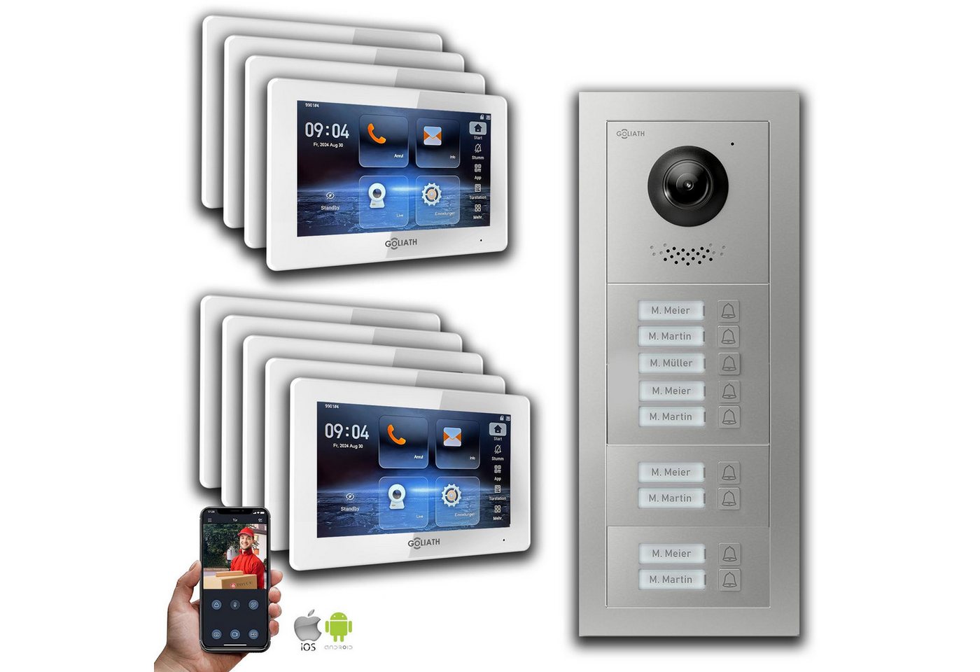 Goliath Intercom Video-Türsprechanlage Goliath IP Video Türsprechanlage: 7-Zoll 9 Familienhaus, Smartphone Ap (Privat oder Gewerblich) von Goliath Intercom