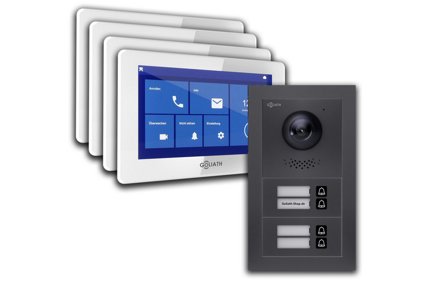 Goliath Intercom Video-Türsprechanlage Türklingel mit Kamera, 4-Familie Goliath Basic-Line 2-Draht (Privat oder Gewerblich) von Goliath Intercom