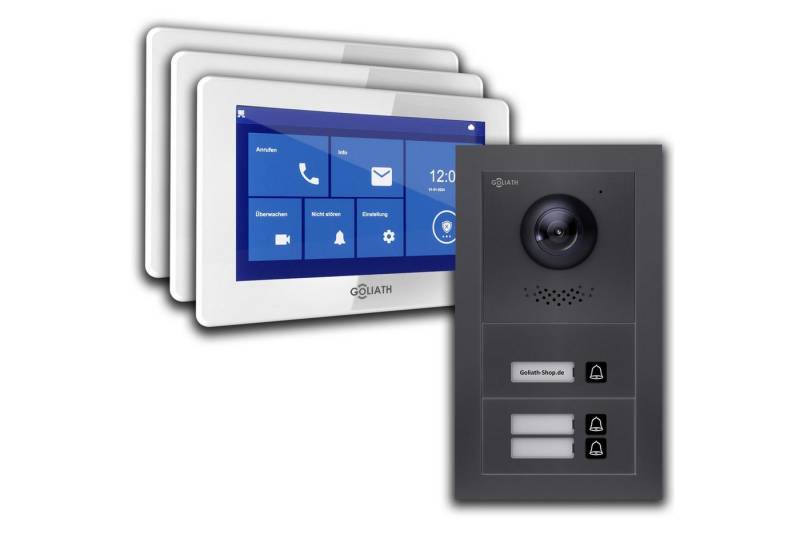 Goliath Intercom Video-Türsprechanlage Video Türklingel mit Kamera, 3-Familie Goliath Basic-Line 2-Draht (Privat oder Gewerblich) von Goliath Intercom
