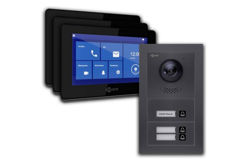 Goliath Intercom Video-Türsprechanlage Video Türklingel mit Kamera, 3-Familie Goliath Basic-Line 2-Draht (Privat oder Gewerblich) von Goliath Intercom