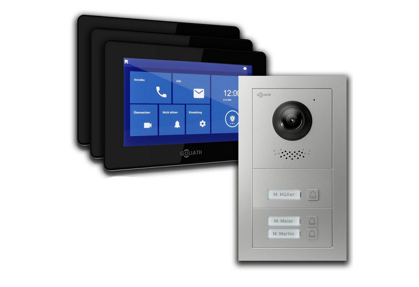 Goliath Intercom Video-Türsprechanlage Video Türklingel mit Kamera, 3-Familie Goliath Basic-Line 2-Draht (Privat oder Gewerblich) von Goliath Intercom