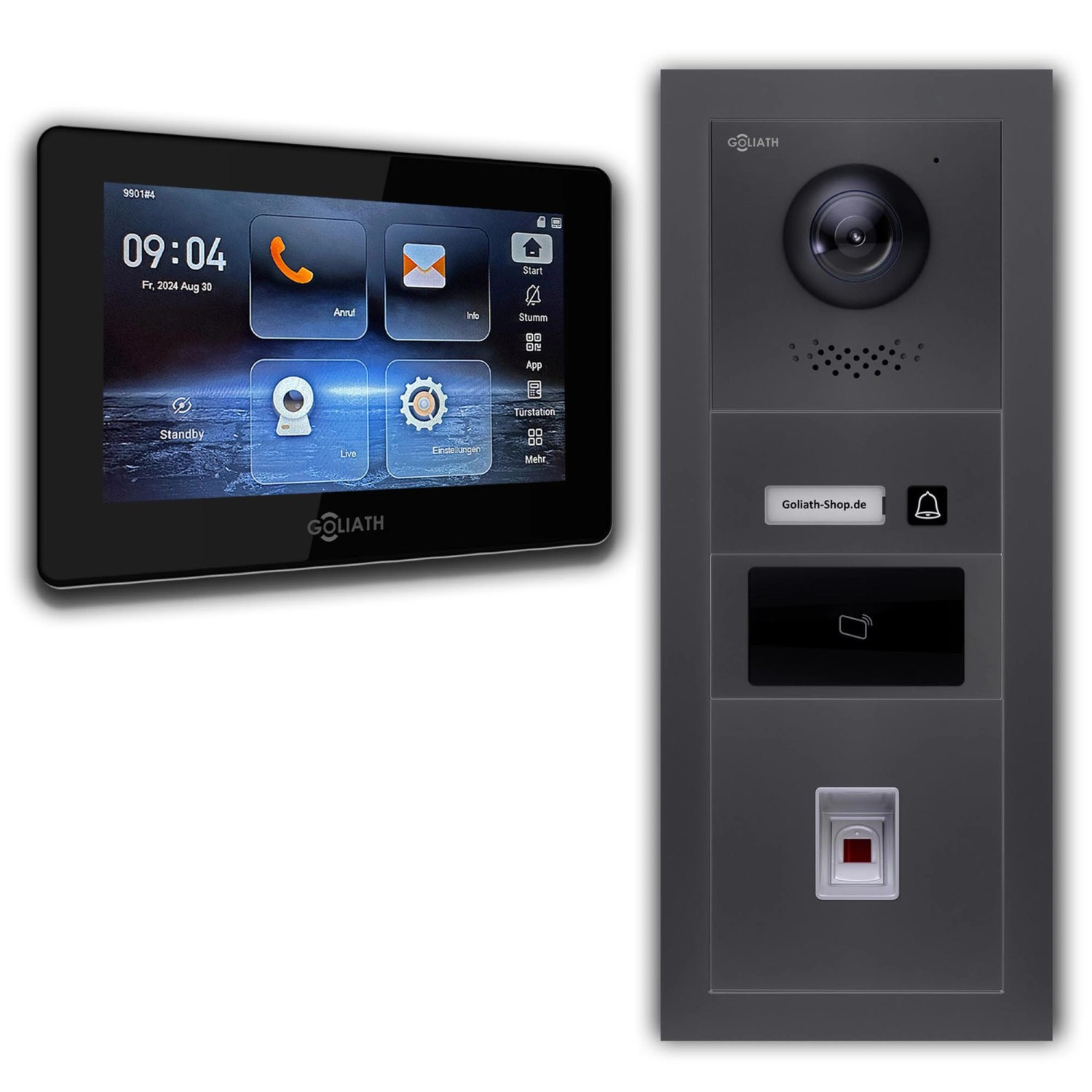Goliath 2 Draht BUS IP Video Türsprechanlage 7 Zoll Schwarz Fingerprint RFID Anthrazit von Goliath intercom