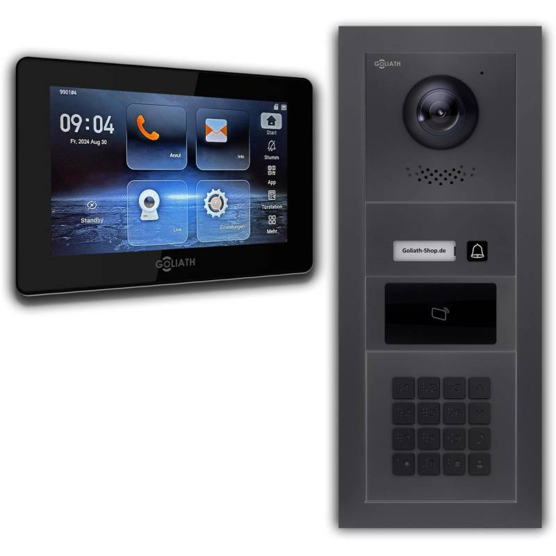 Goliath 2 Draht BUS IP Video Türsprechanlage 7 Zoll Schwarz Zahlencode RFID Anthrazit von Goliath intercom