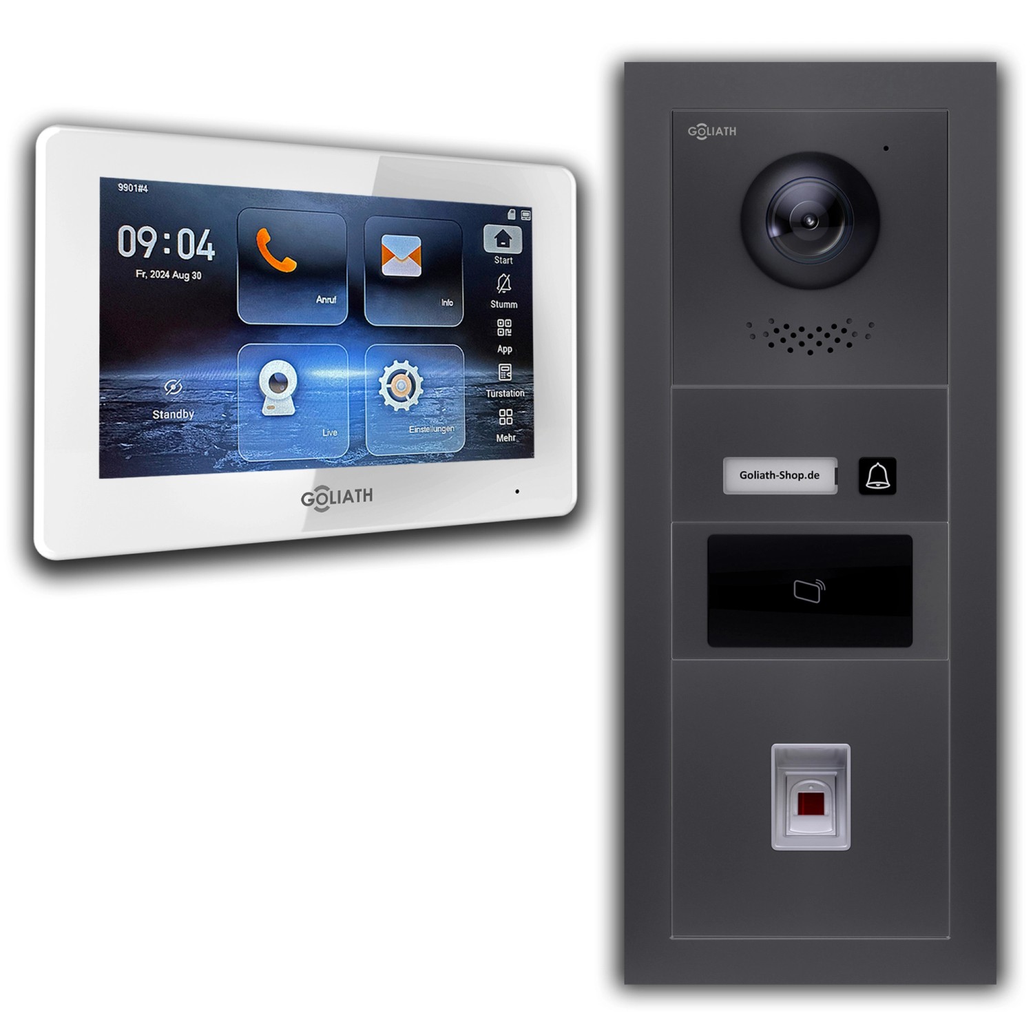 Goliath 2 Draht BUS IP Video Türsprechanlage 7 Zoll Weiß Fingerprint RFID Anthrazit von Goliath intercom