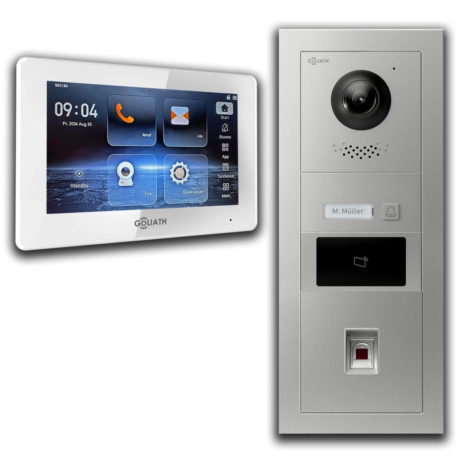 Goliath 2 Draht BUS IP Video Türsprechanlage 7 Zoll Weiß Fingerprint RFID Silber von Goliath intercom