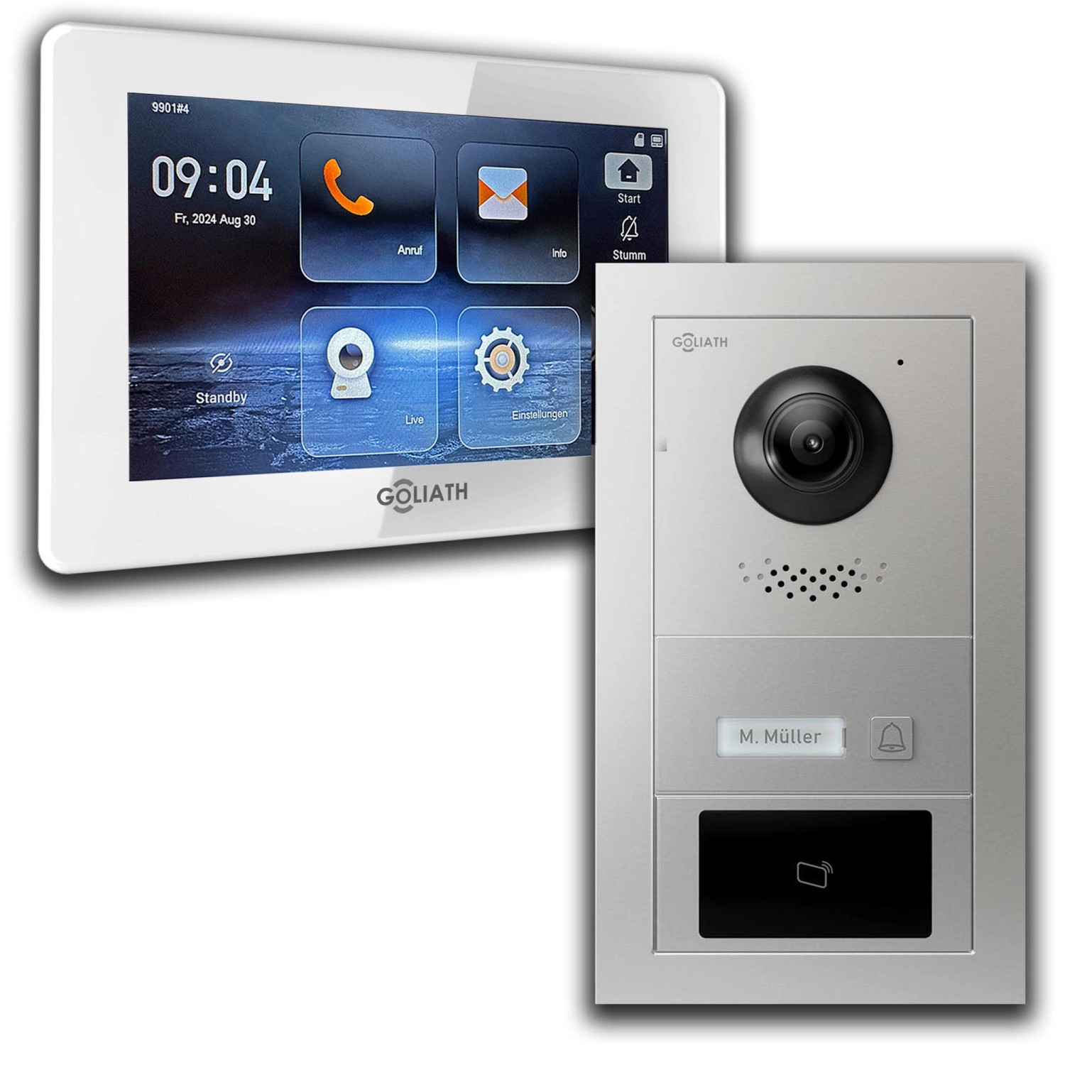 Goliath 2 Draht BUS IP Video Türsprechanlage 7 Zoll Weiß RFID Silber von Goliath intercom