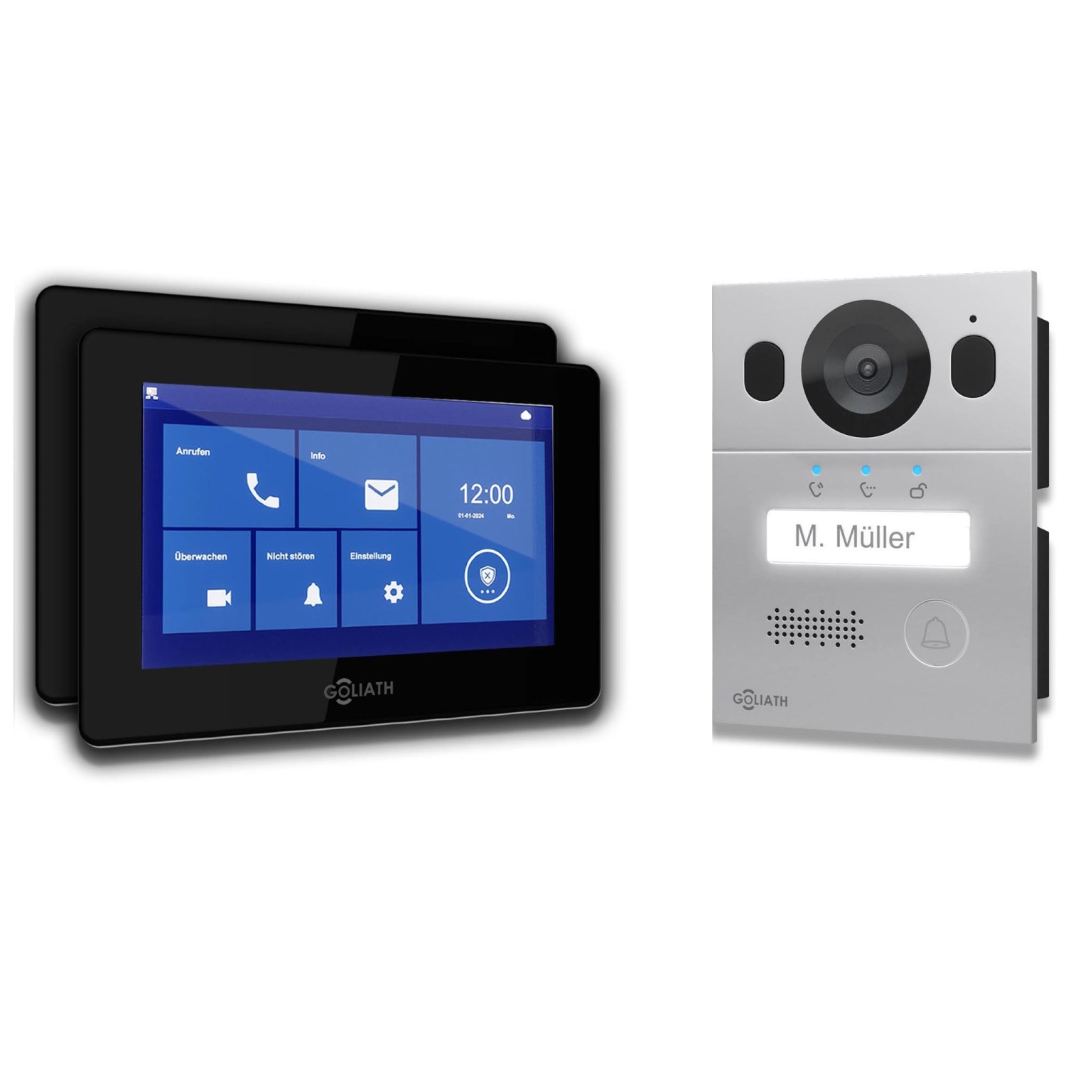 Goliath Basic Line 2-Draht Video Türsprechanlage 2x Monitore Schwarz /Silber Ausenstation Unterputzdose Goliath Basic Line 2-Draht Video Türsprechanlage 2x Monitore Schwarz /Silber Ausenstation Unterputzdose von Goliath intercom
