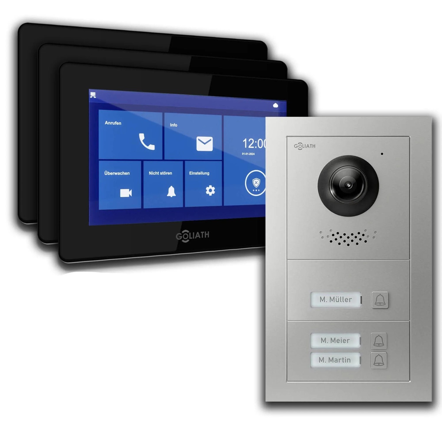 Goliath Basic Line 3-Familienhaus Video Türsprechanlage Monitor Schwarz - Silber Ausenstation Unterputzose Goliath Basic Line 3-Familienhaus Video Türsprechanlage Monitor Schwarz - Silber Ausenstation Unterputzose von Goliath intercom