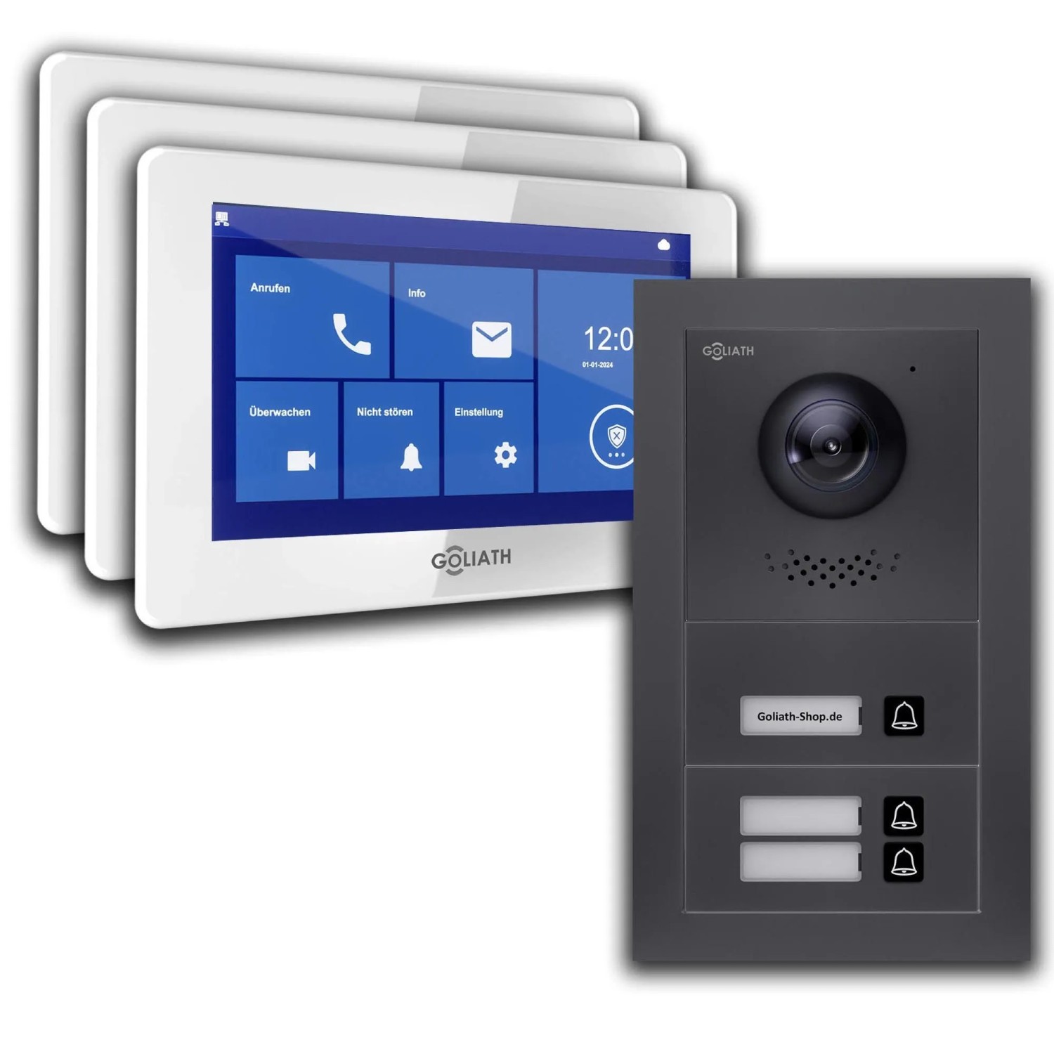 Goliath Basic Line 3-Familienhaus Video Türsprechanlage Monitor Weiß - Anthrazit Ausenstation Unterputzdose von Goliath intercom