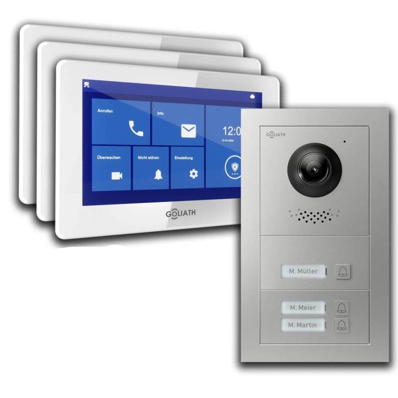Goliath Basic Line 3-Familienhaus Video Türsprechanlage Monitor Weiß - Silber Ausenstation Unterputzdose von Goliath intercom
