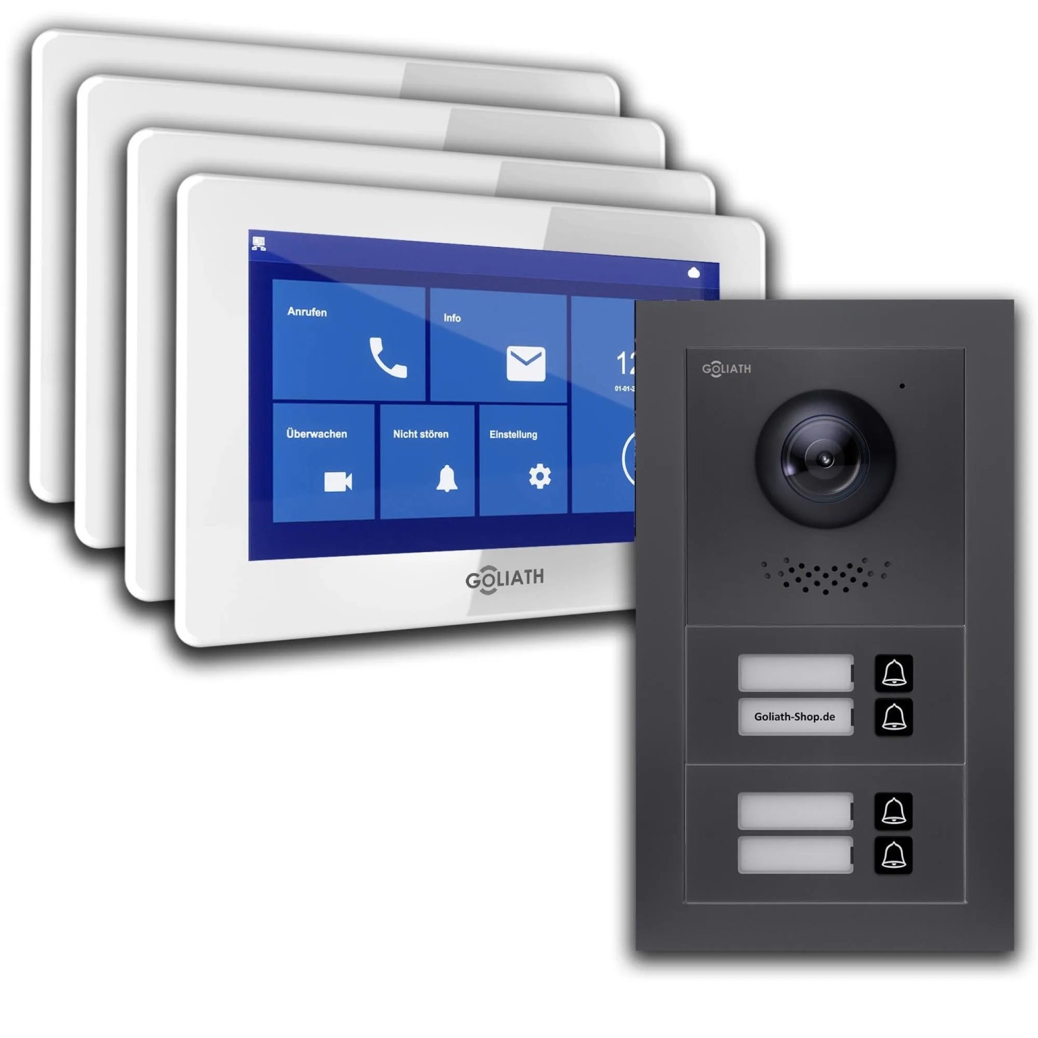 Goliath Basic Line 4-Familienhaus Video Türsprechanlage Monitor Weiß - Anthrazit Ausenstation Aufputz Dose von Goliath intercom