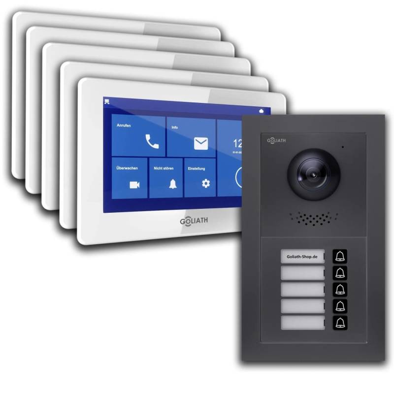 Goliath Basic Line 5-Familienhaus Video Türsprechanlage Monitor Weiß - Anthrazit Ausenstation Unterputzdose von Goliath intercom