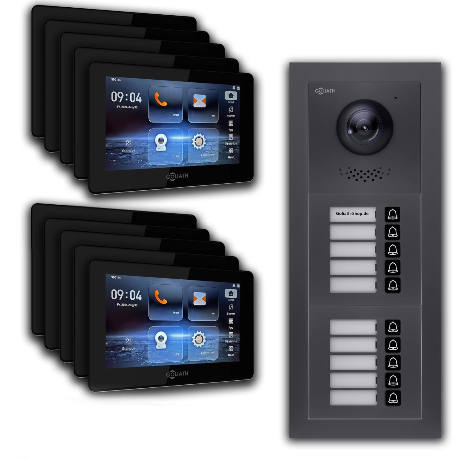 Goliath IP Video Türsprechanlage 10 Familienhaus 7 Zoll Schwarz App Anthrazit Unterputz von Goliath intercom