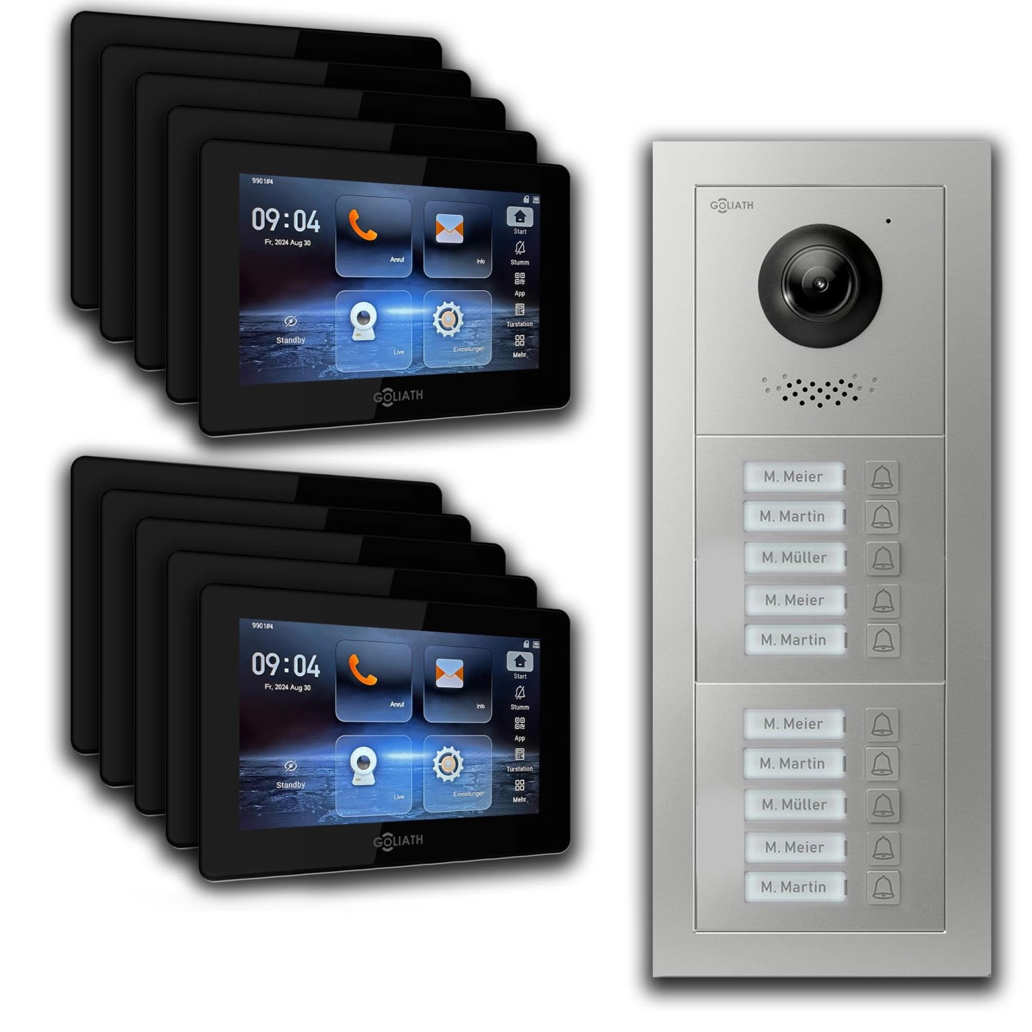 Goliath IP Video Türsprechanlage 10 Familienhaus 7 Zoll Schwarz App Silber Unterputz von Goliath intercom