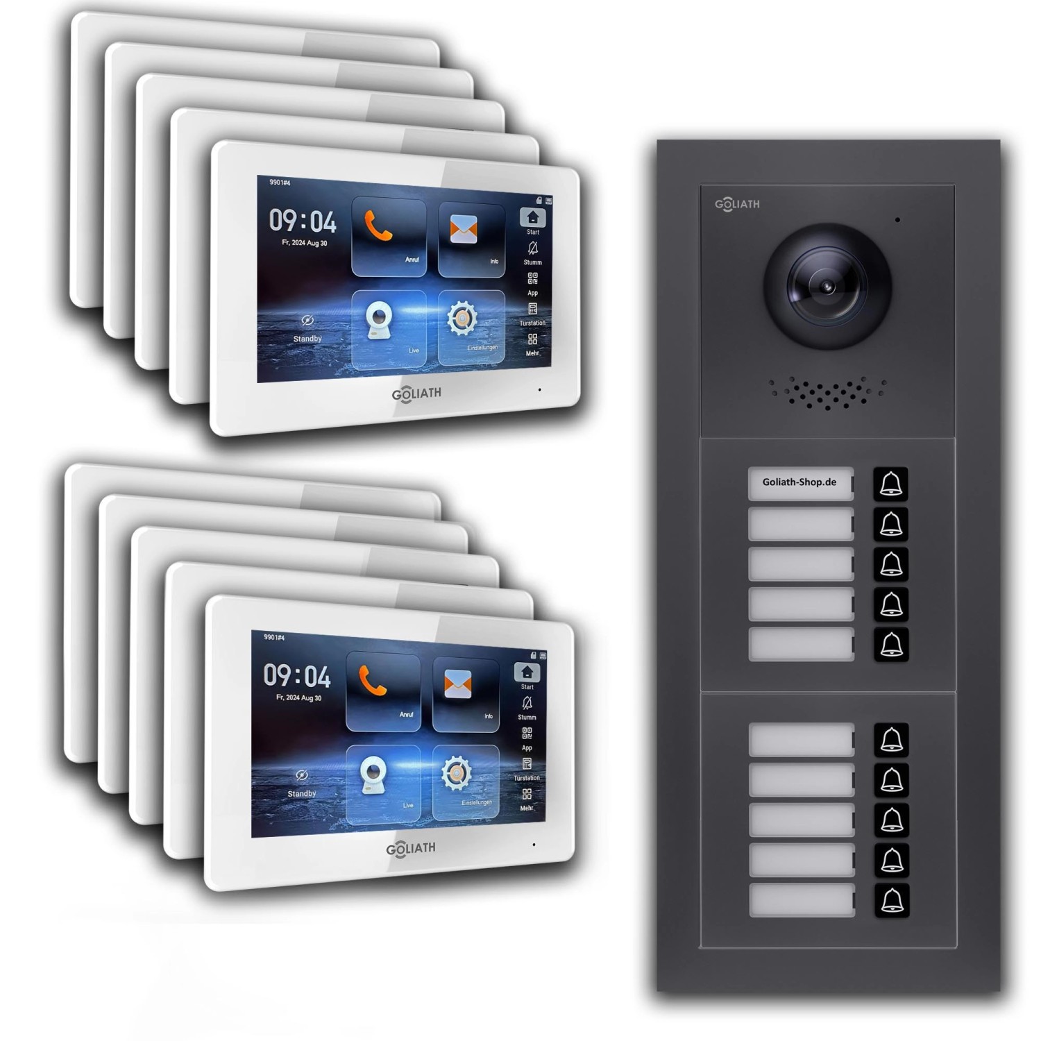 Goliath IP Video Türsprechanlage 10 Familienhaus 7 Zoll Weiß App Anthrazit Unterputz von Goliath intercom