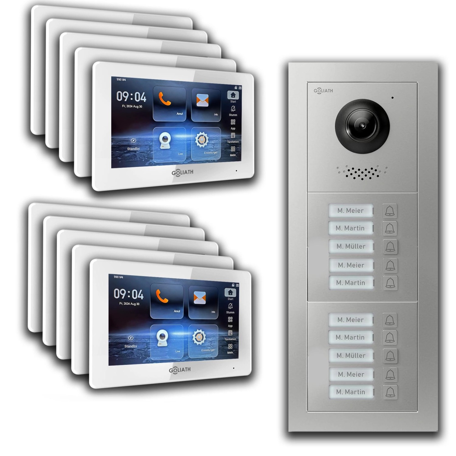 Goliath IP Video Türsprechanlage 10 Familienhaus 7 Zoll Weiß App Silber Unterputz von Goliath intercom