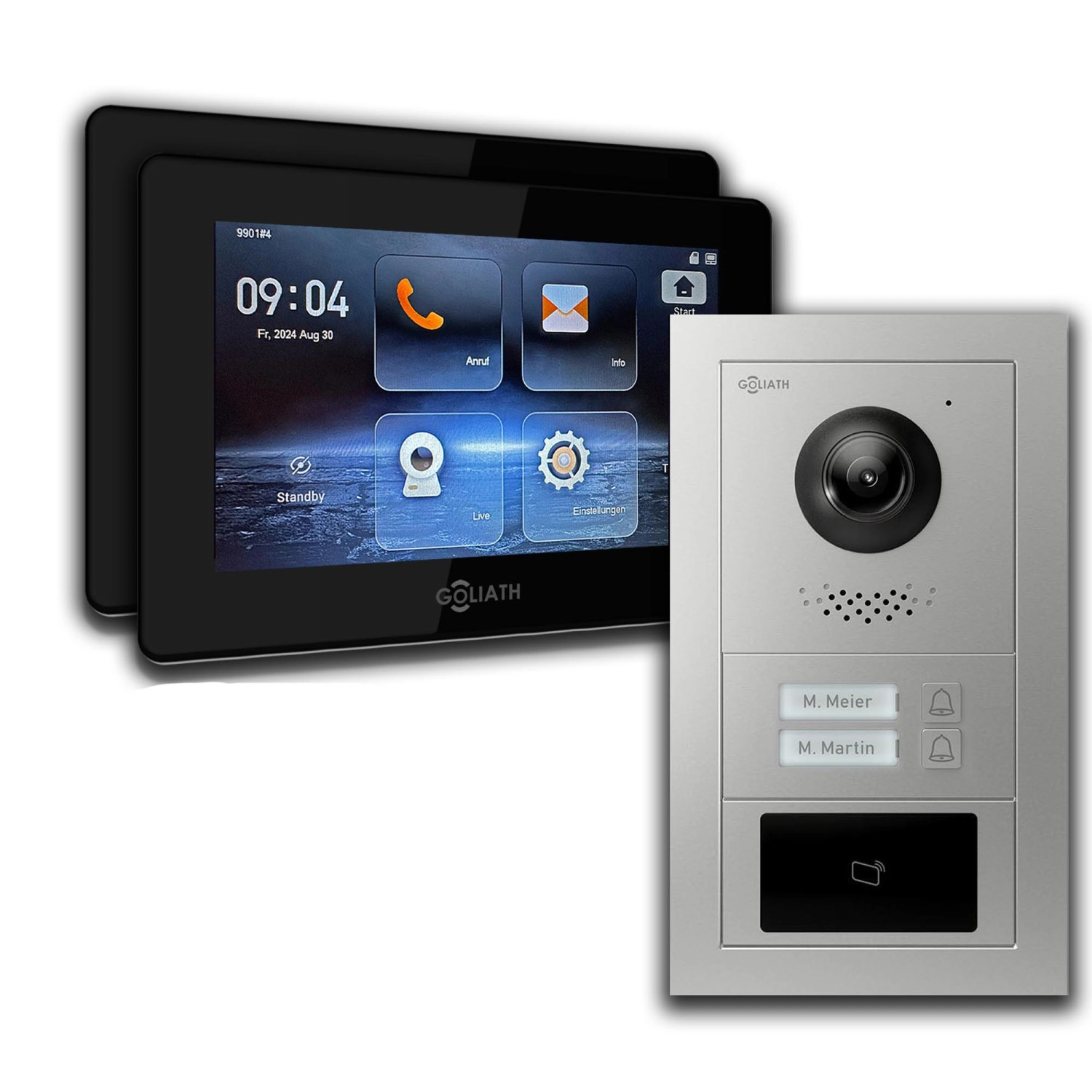 Goliath IP Video Türsprechanlage 2 Familienhaus 7 Zoll Schwarz RFID Silber Unterputz von Goliath intercom