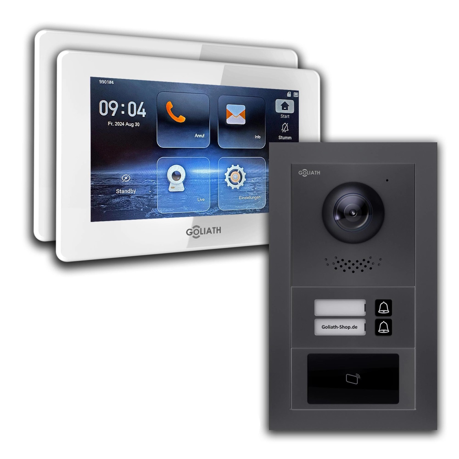 Goliath IP Video Türsprechanlage 2 Familienhaus 7 Zoll Weiß RFID Anthrazit Unterputz von Goliath intercom