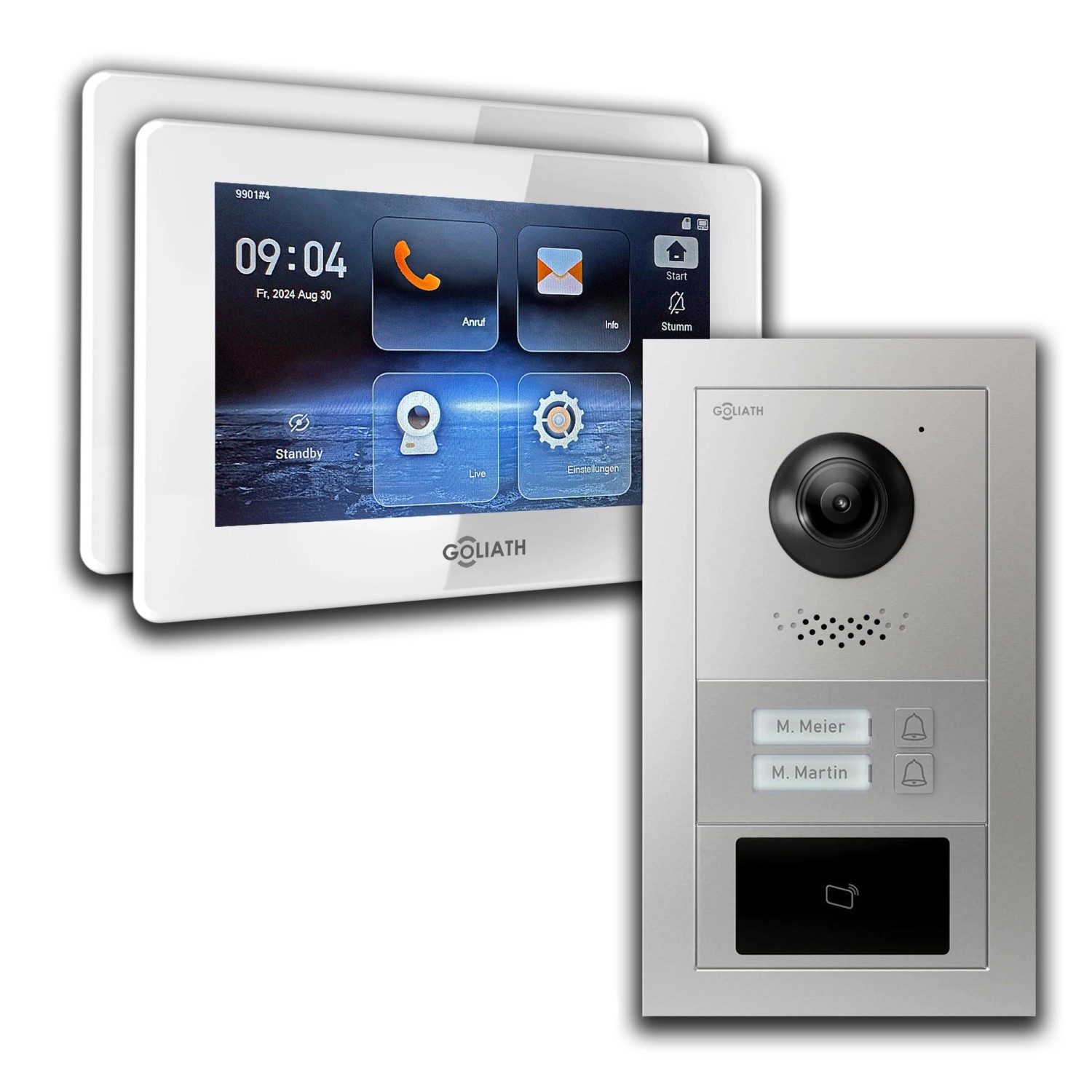 Goliath IP Video Türsprechanlage 2 Familienhaus 7 Zoll Weiß RFID Silber Unterputz von Goliath intercom