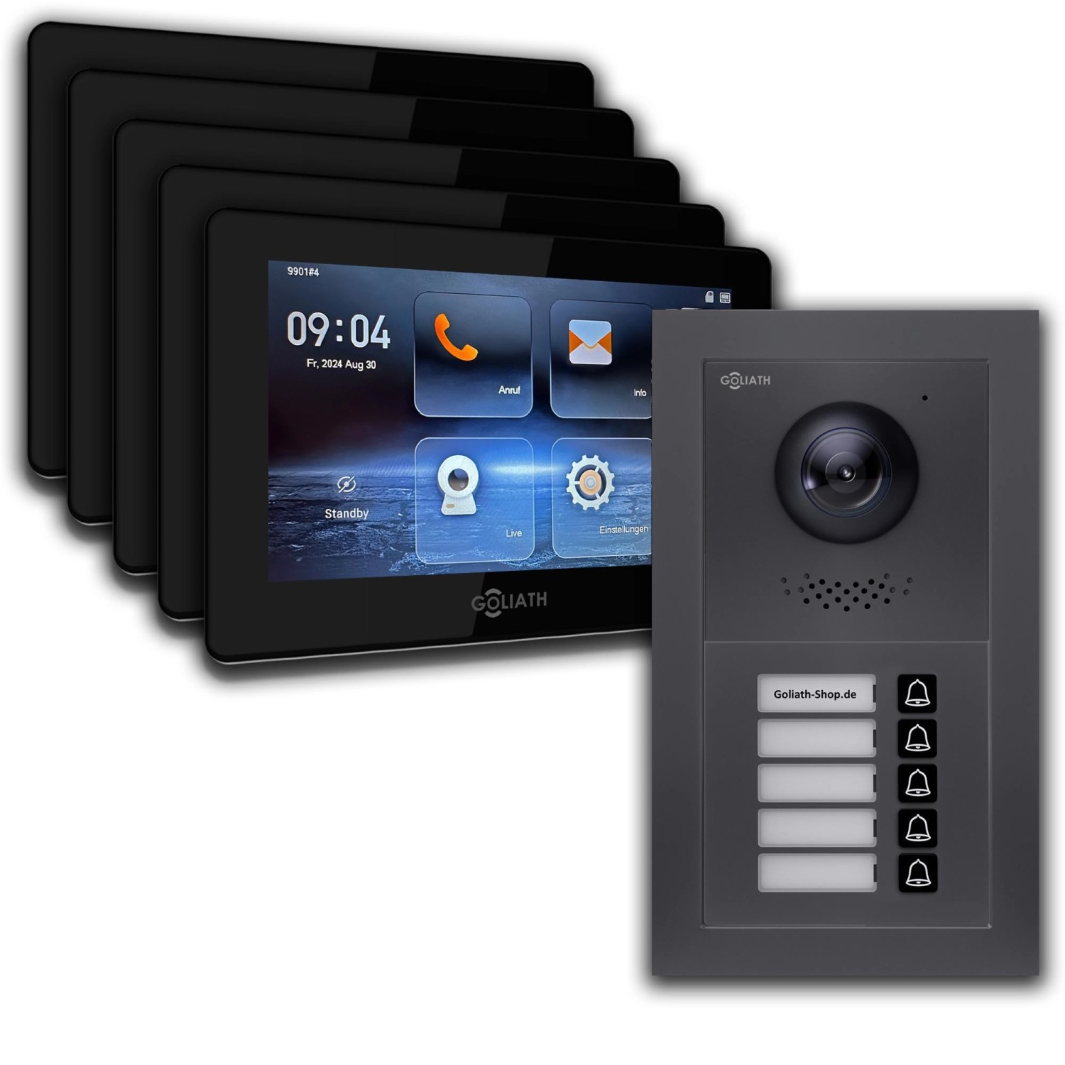 Goliath IP Video Türsprechanlage 5 Familienhaus 7 Zoll Schwarz App Anthrazit Unterputz von Goliath intercom