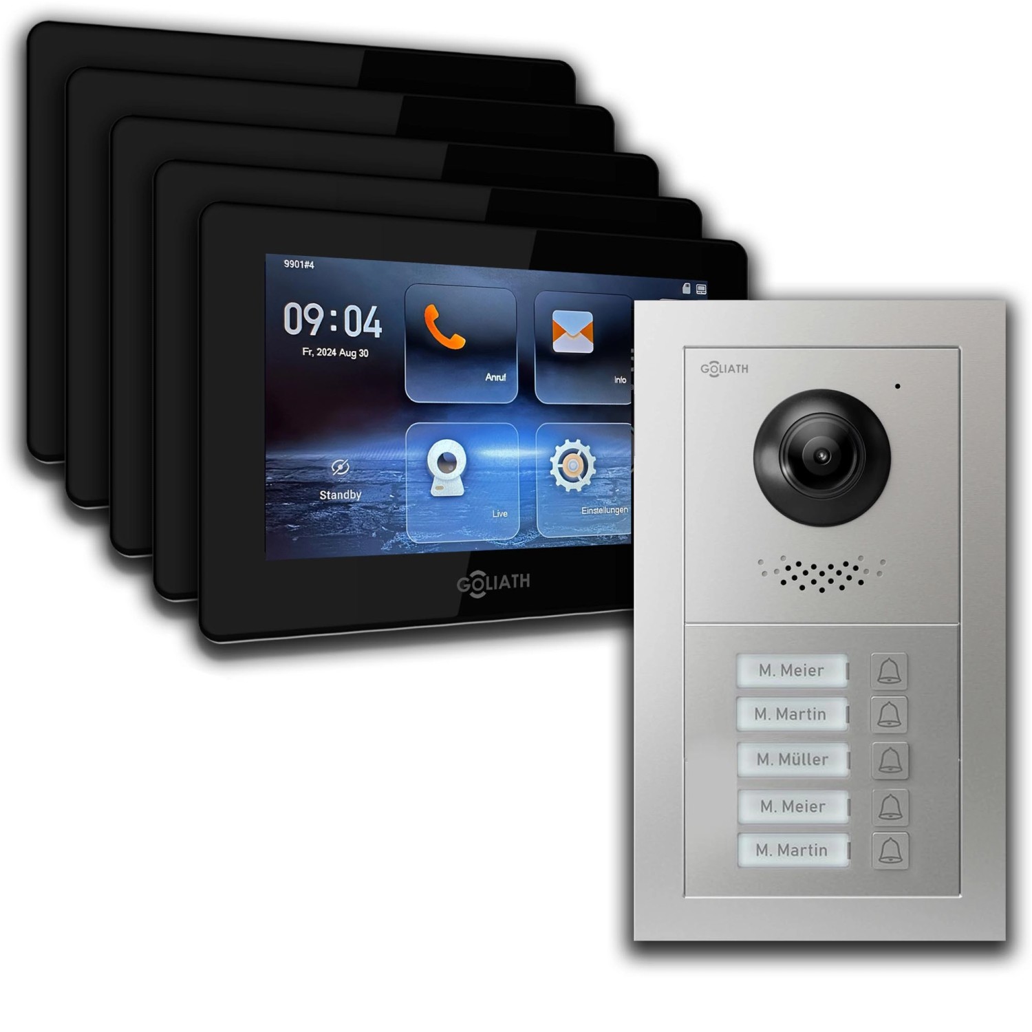 Goliath IP Video Türsprechanlage 5 Familienhaus 7 Zoll Schwarz App Silber Unterputz von Goliath intercom