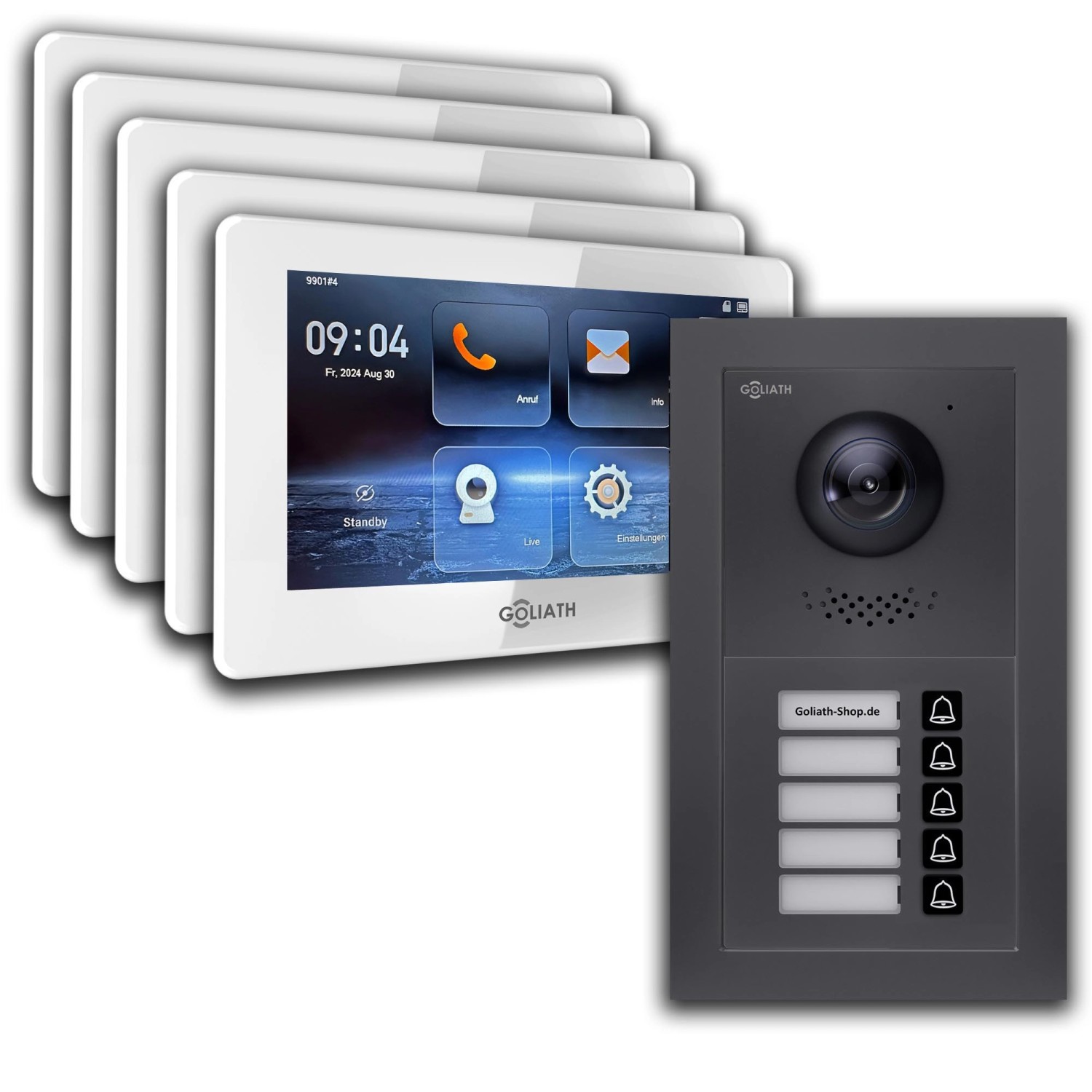Goliath IP Video Türsprechanlage 5 Familienhaus 7 Zoll Weiß App Anthrazit Unterputz von Goliath intercom
