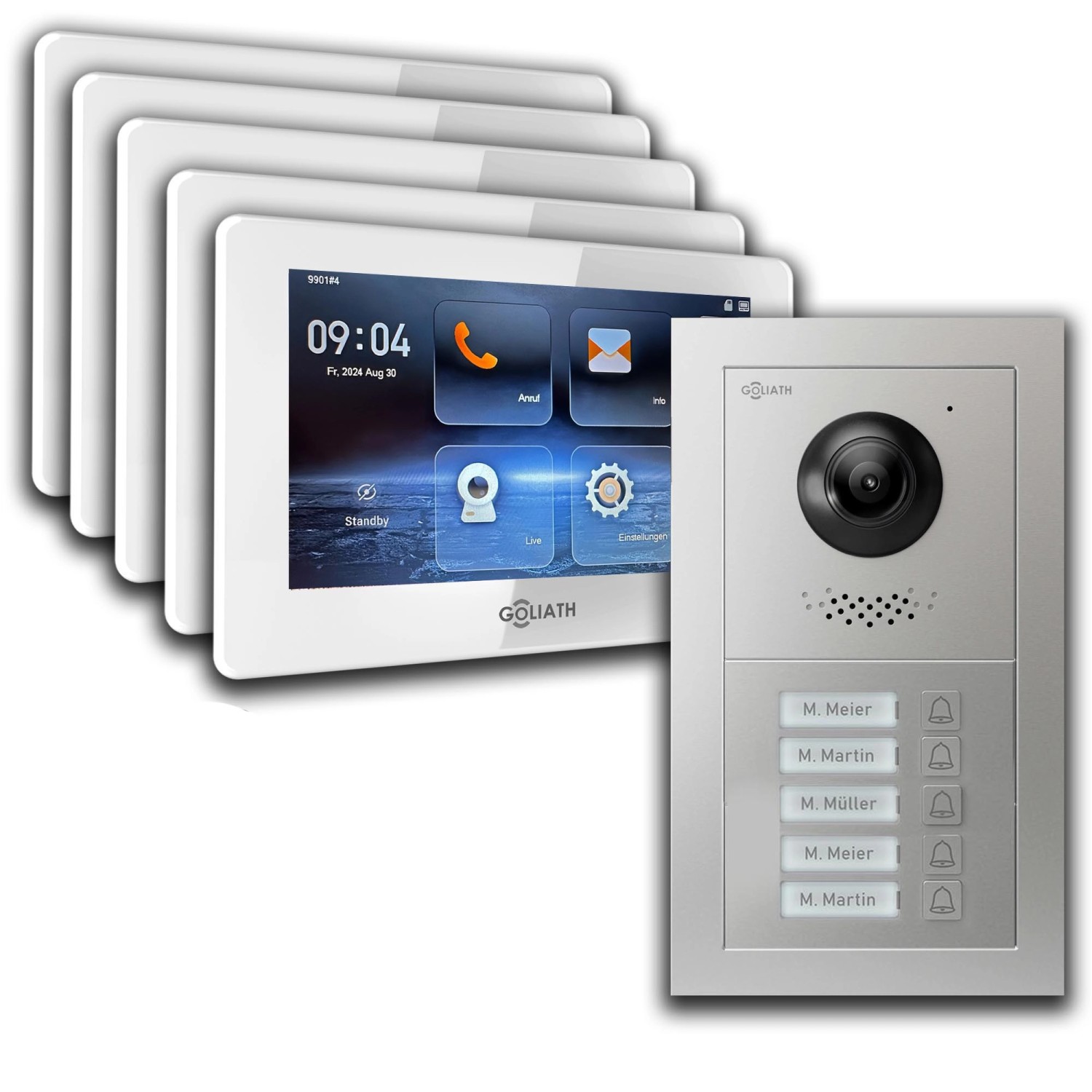 Goliath IP Video Türsprechanlage 5 Familienhaus 7 Zoll Weiß App Silber Unterputz von Goliath intercom