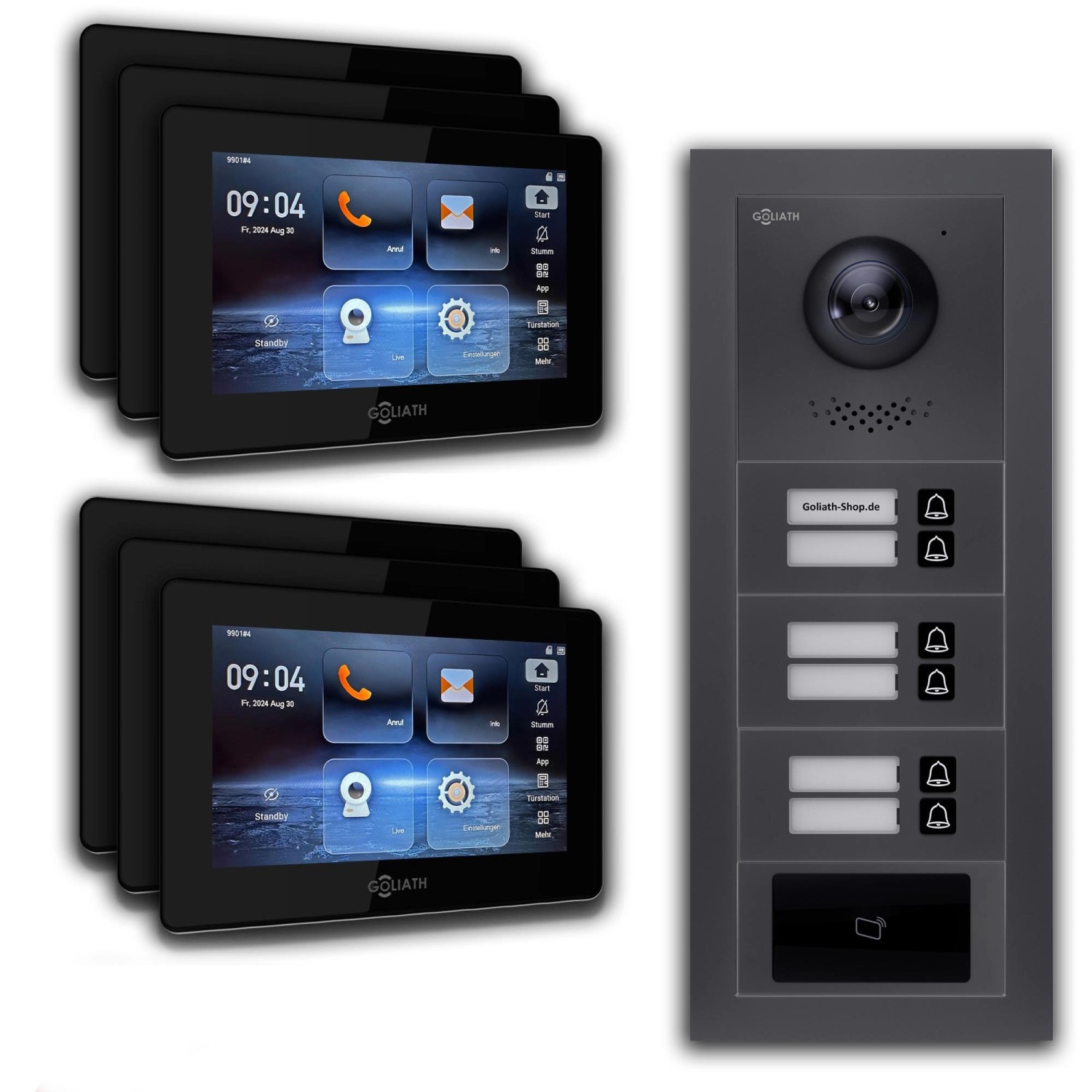 Goliath IP Video Türsprechanlage 6 Familienhaus 7 Zoll Schwarz RFID App Anthrazit Unterputz von Goliath intercom