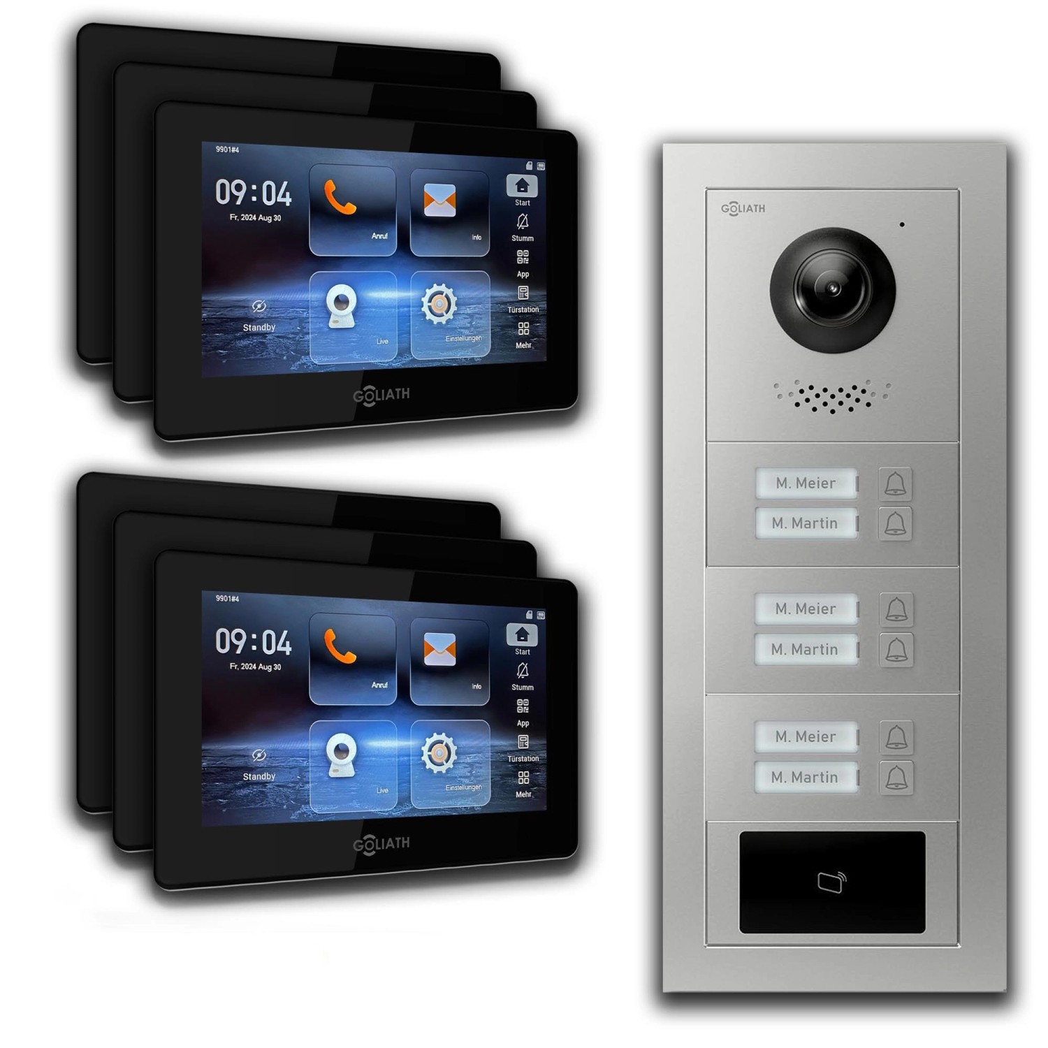 Goliath IP Video Türsprechanlage 6 Familienhaus 7 Zoll Schwarz RFID App Silber Unterputz von Goliath intercom