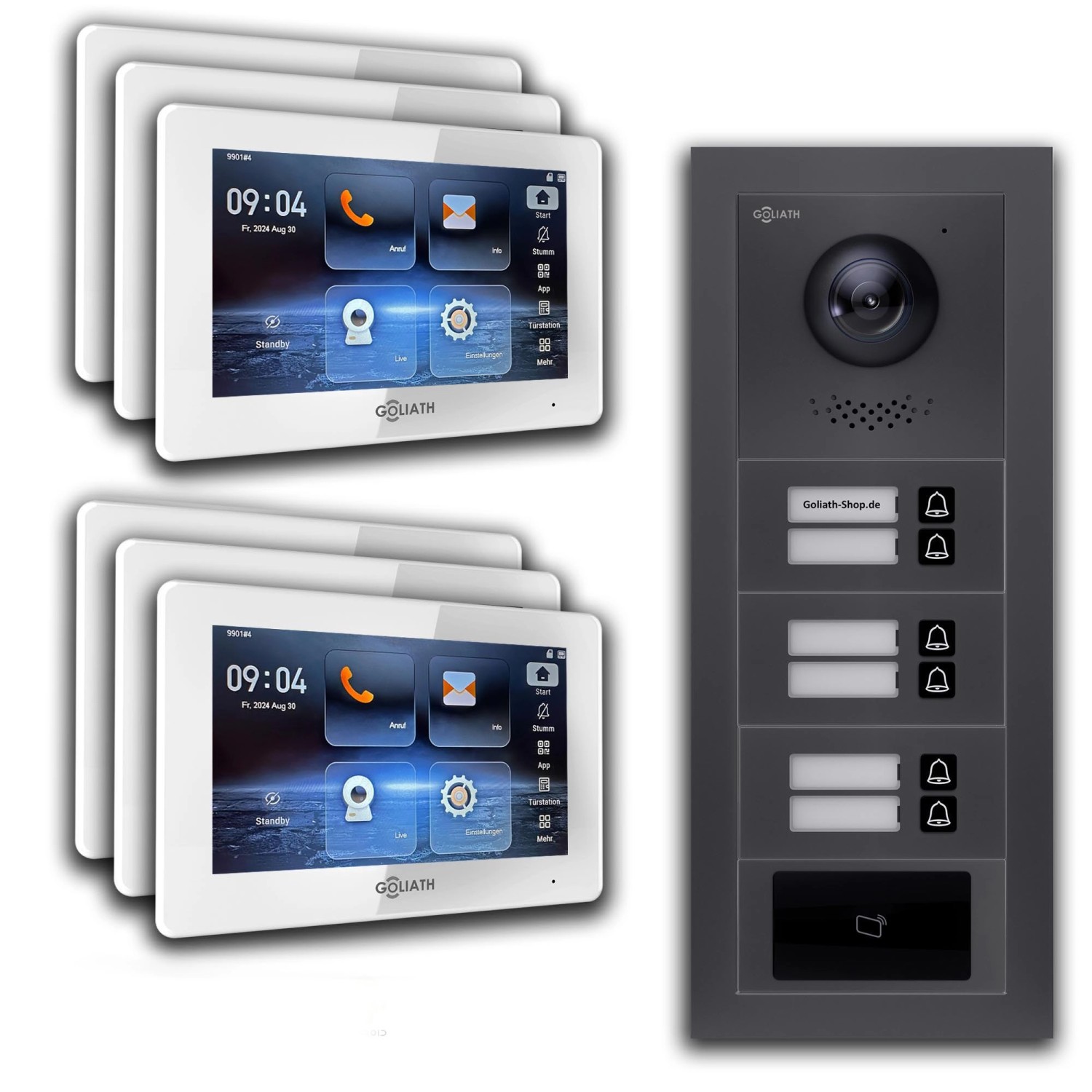 Goliath IP Video Türsprechanlage 6 Familienhaus 7 Zoll Weiß RFID App Anthrazit Unterputz von Goliath intercom