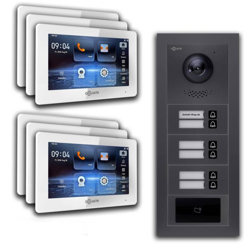 Goliath IP Video Türsprechanlage 6 Familienhaus 7 Zoll Weiß RFID App Anthrazit Unterputz von Goliath intercom