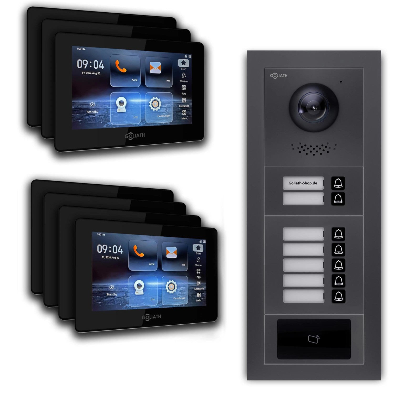 Goliath IP Video Türsprechanlage 7 Familienhaus 7 Zoll Schwarz RFID App Anthrazit Unterputz von Goliath intercom