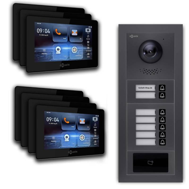 Goliath IP Video Türsprechanlage 7 Familienhaus 7 Zoll Schwarz RFID App Anthrazit Unterputz von Goliath intercom