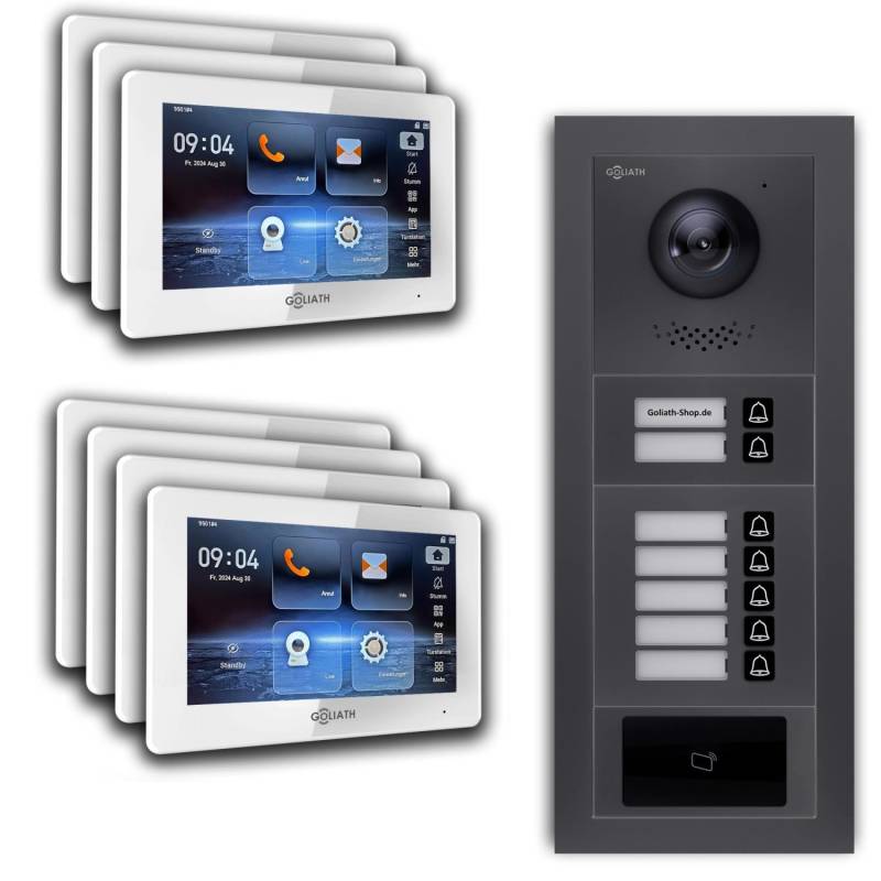 Goliath IP Video Türsprechanlage 7 Familienhaus 7 Zoll Weiß RFID App Anthrazit Unterputz von Goliath intercom