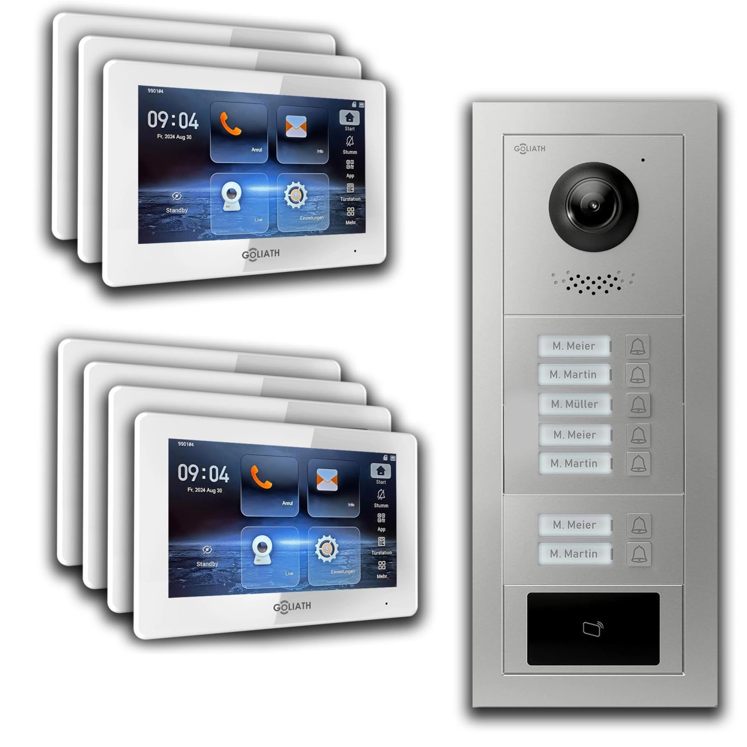 Goliath IP Video Türsprechanlage 7 Familienhaus 7 Zoll Weiß RFID App Silber Unterputz von Goliath intercom