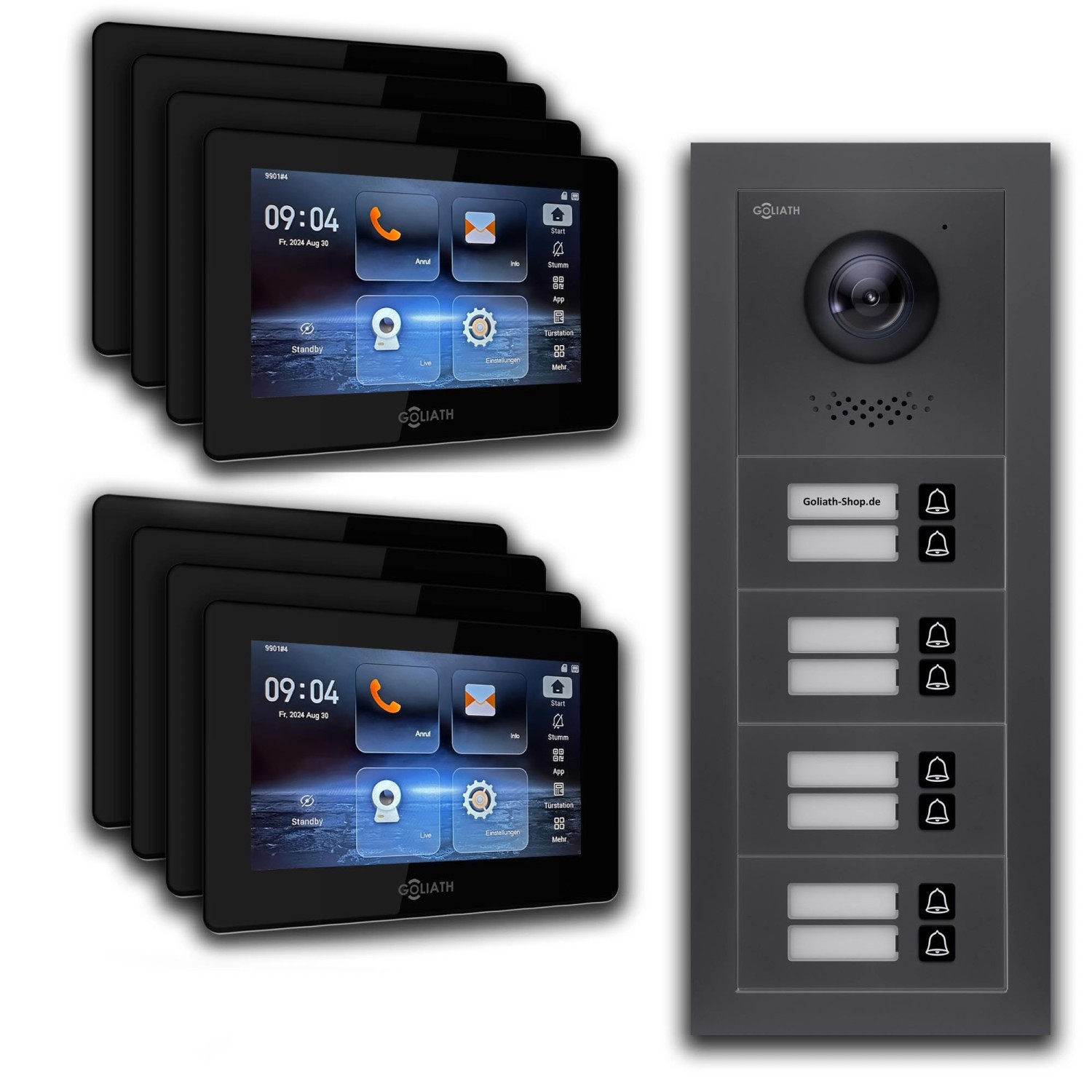 Goliath IP Video Türsprechanlage 8 Familienhaus 7 Zoll Schwarz App Anthrazit Unterputz von Goliath intercom