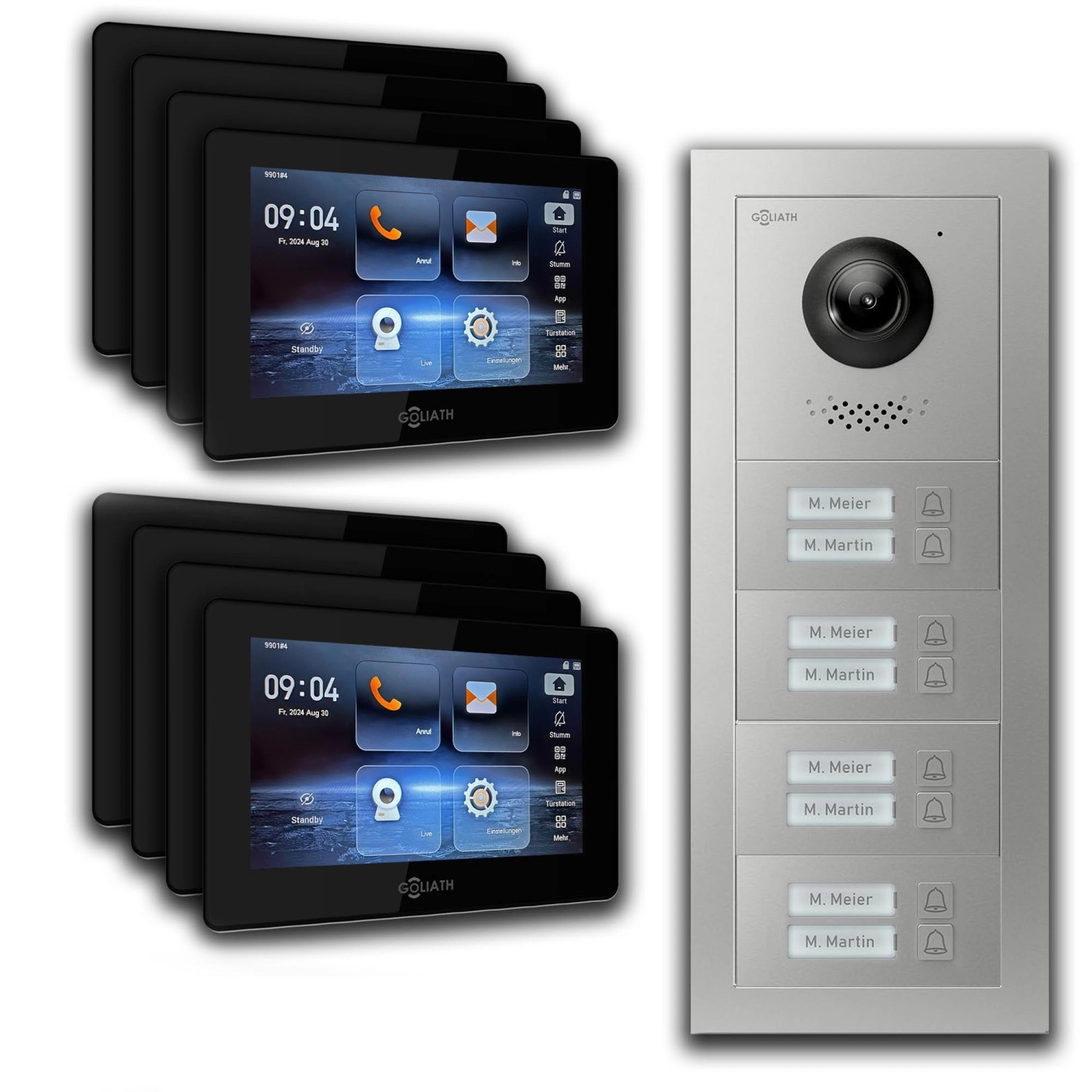 Goliath IP Video Türsprechanlage 8 Familienhaus 7 Zoll Schwarz App Silber Unterputz von Goliath intercom