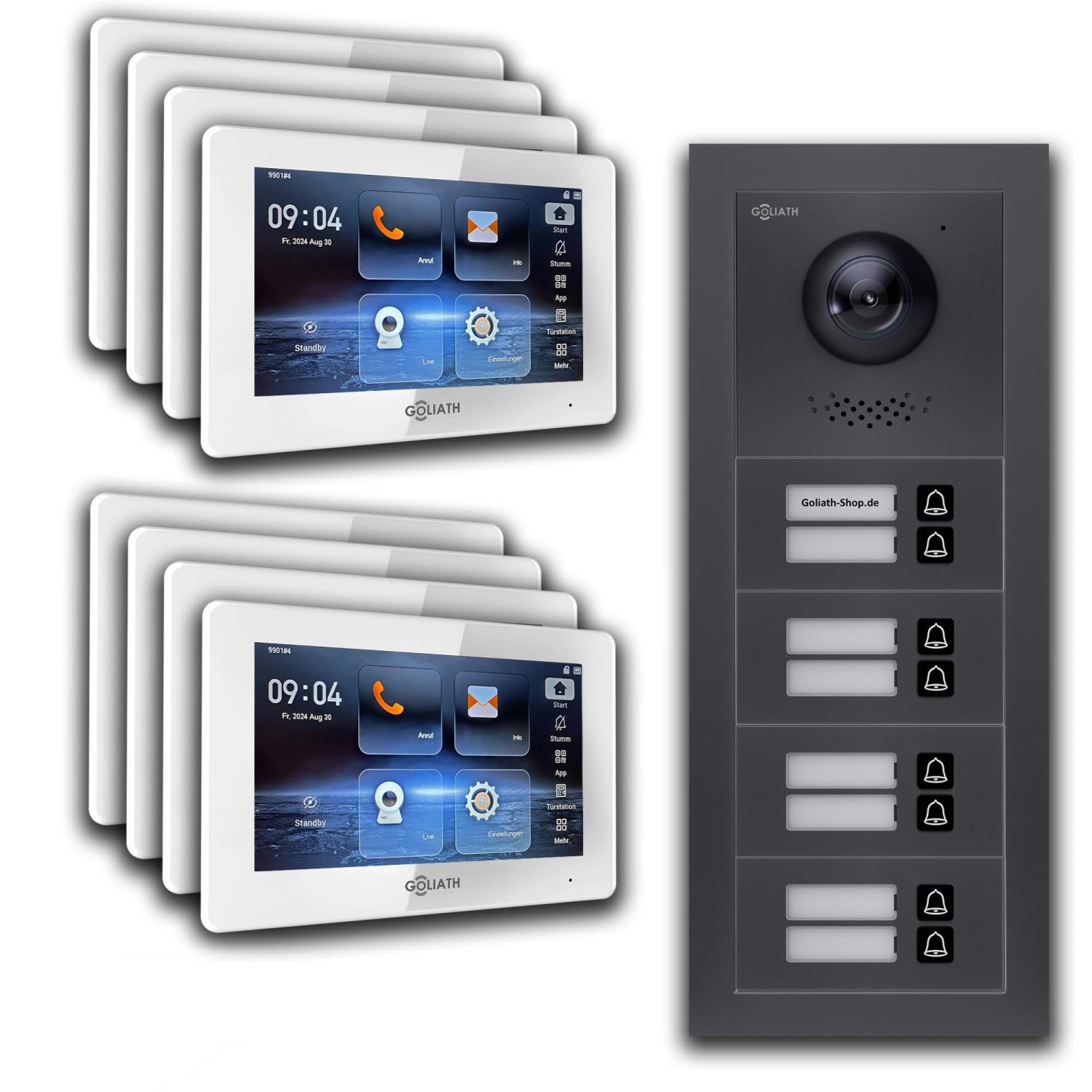 Goliath IP Video Türsprechanlage 8 Familienhaus 7 Zoll Weiß App Anthrazit Unterputz von Goliath intercom